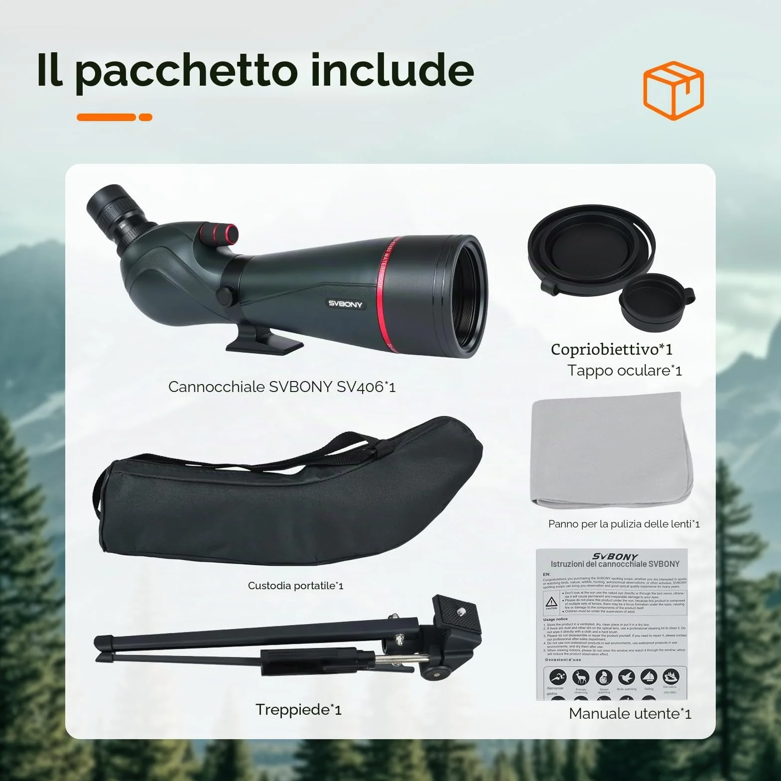 Svbony SV406 20-60x80mm Cannocchiale, HD FMC BAK4, Doppia Messa a Fuoco, 1,25'' Oculare Rimovibile, IPX7 Impermeabile, con Treppiede, Borsa, per Birdwatching, Animali Selvatici, Paesaggi, Tiro a Segno