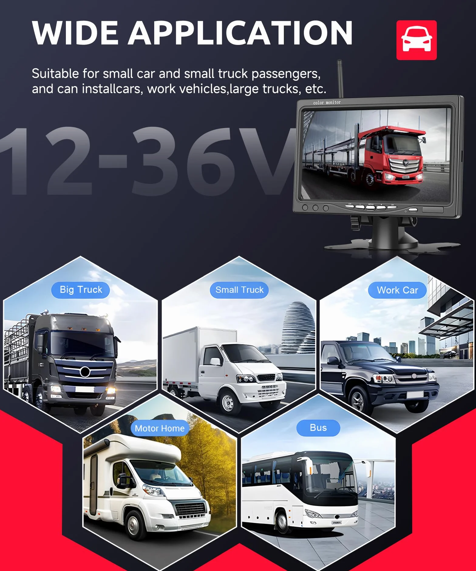 Digitale Senza Fili Telecamere Retromarcia Kit, 7 Pollici IPS Monitor con Visione Notturna IP68 Impermeabile, BSD, Image Flip, Wireless Telecamera Posteriore Auto Camion/Bus/Furgone/Camper/Rimorchio