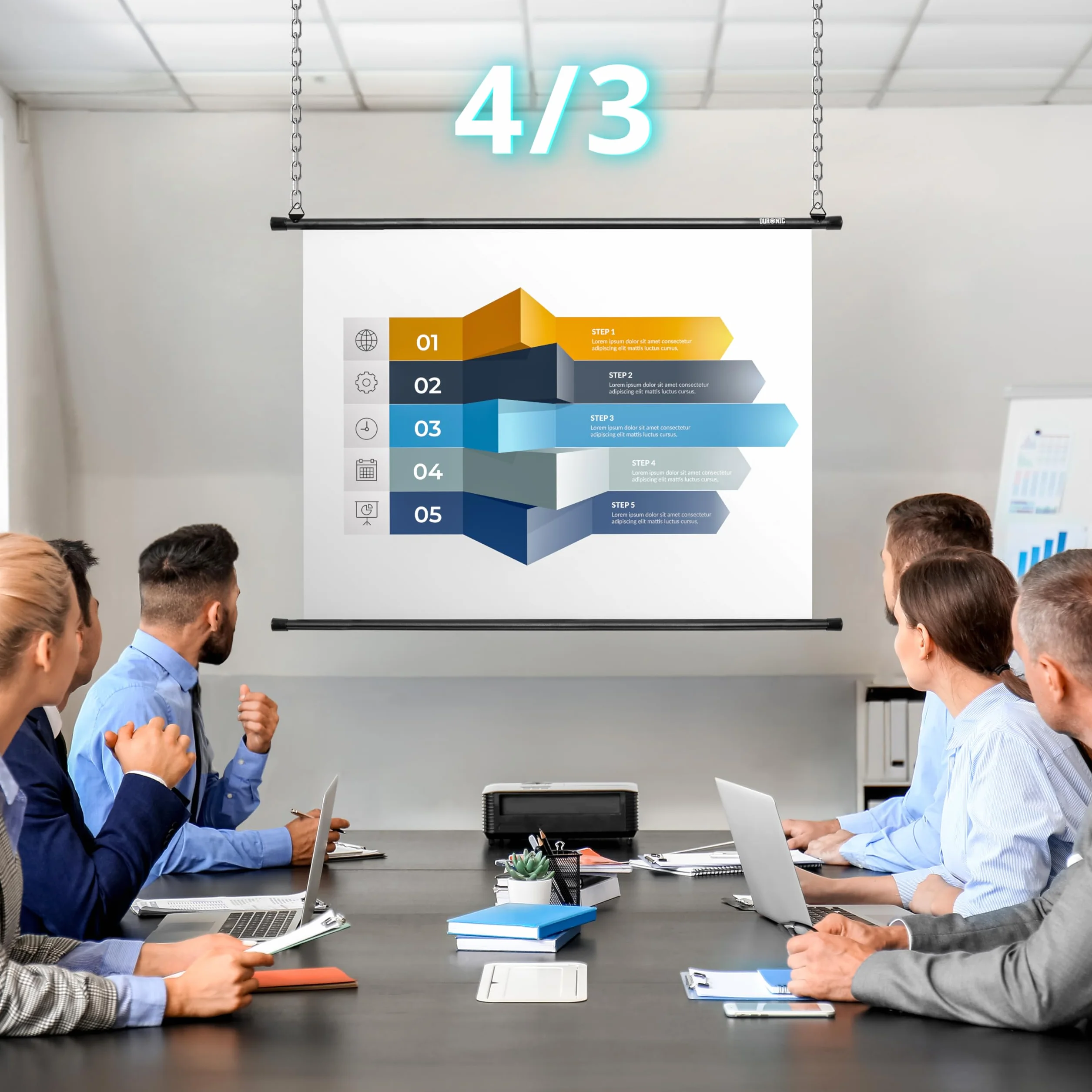 Duronic BPS50 16:9 Telo Proiettore 50 pollici, Schermo per proiettore, Telo da proiezione interno esterno, Home theater cinema Full HD 3D 4K, Schermo di proiezione anti pieghe per casa ufficio scuola