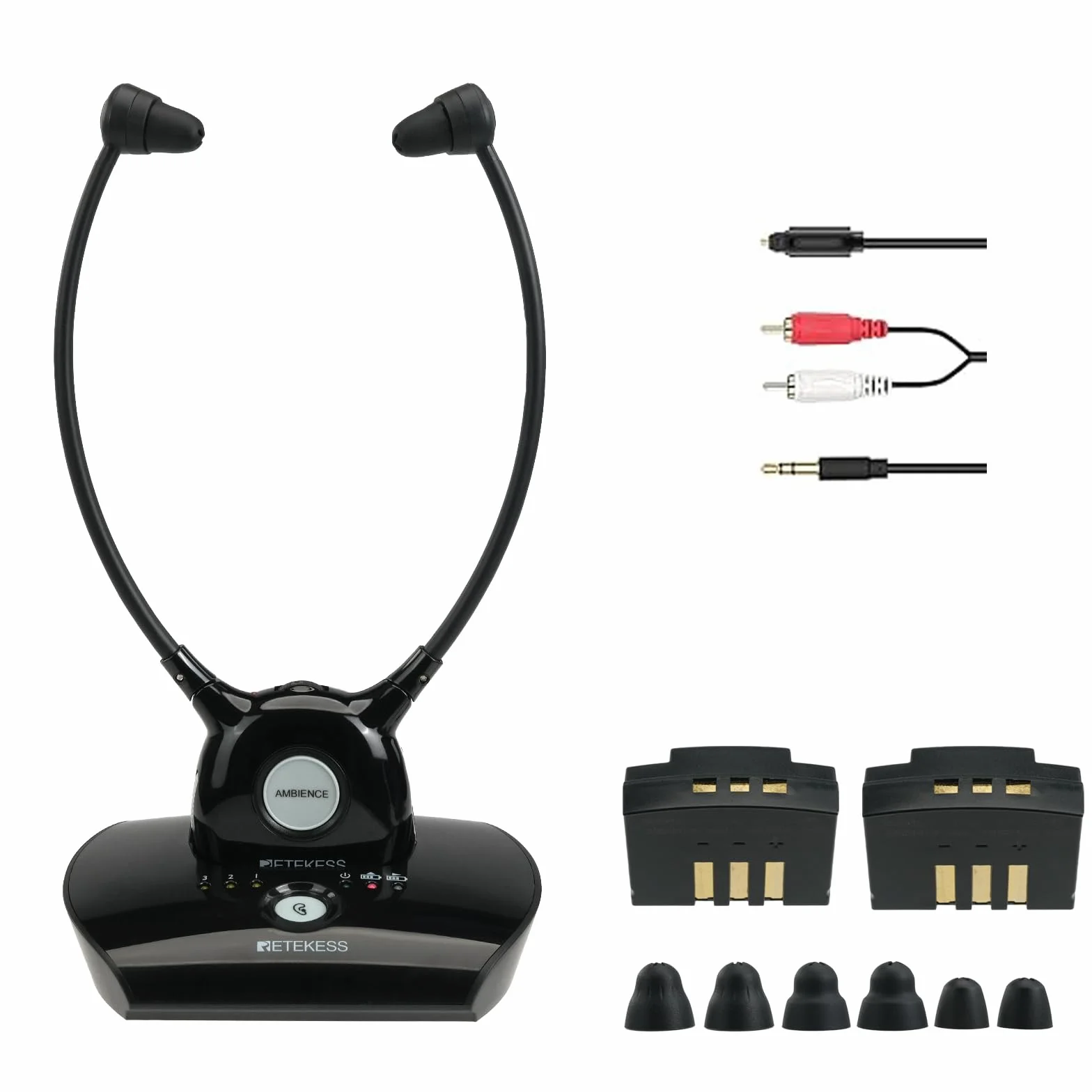 Retekess TA008 Cuffie Per Tv, Cuffie Per Tv Senza Fili Per Anziani, 2,4 G a Bassa Latenza, Amplificatore Uditivo, Doppia Batteria - 10 Ore Di Utilizzo, Amplificazione Del Suono TV Per Anziani