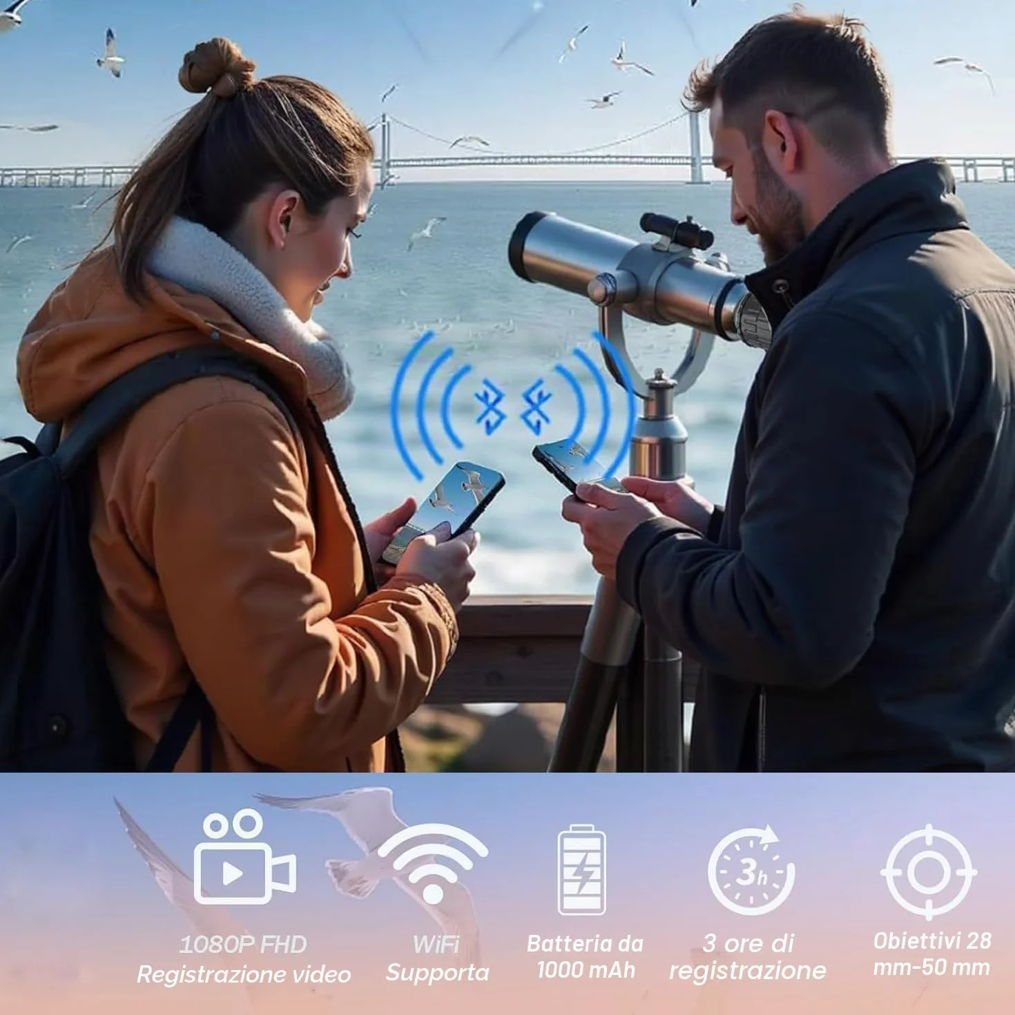 Telecamera oculare WiFi – Registrazione video 2K da 4 MP – WiFi e App integrate – Telecamera oculare elettronica per telescopi da 1,18 a 1,97 pollici