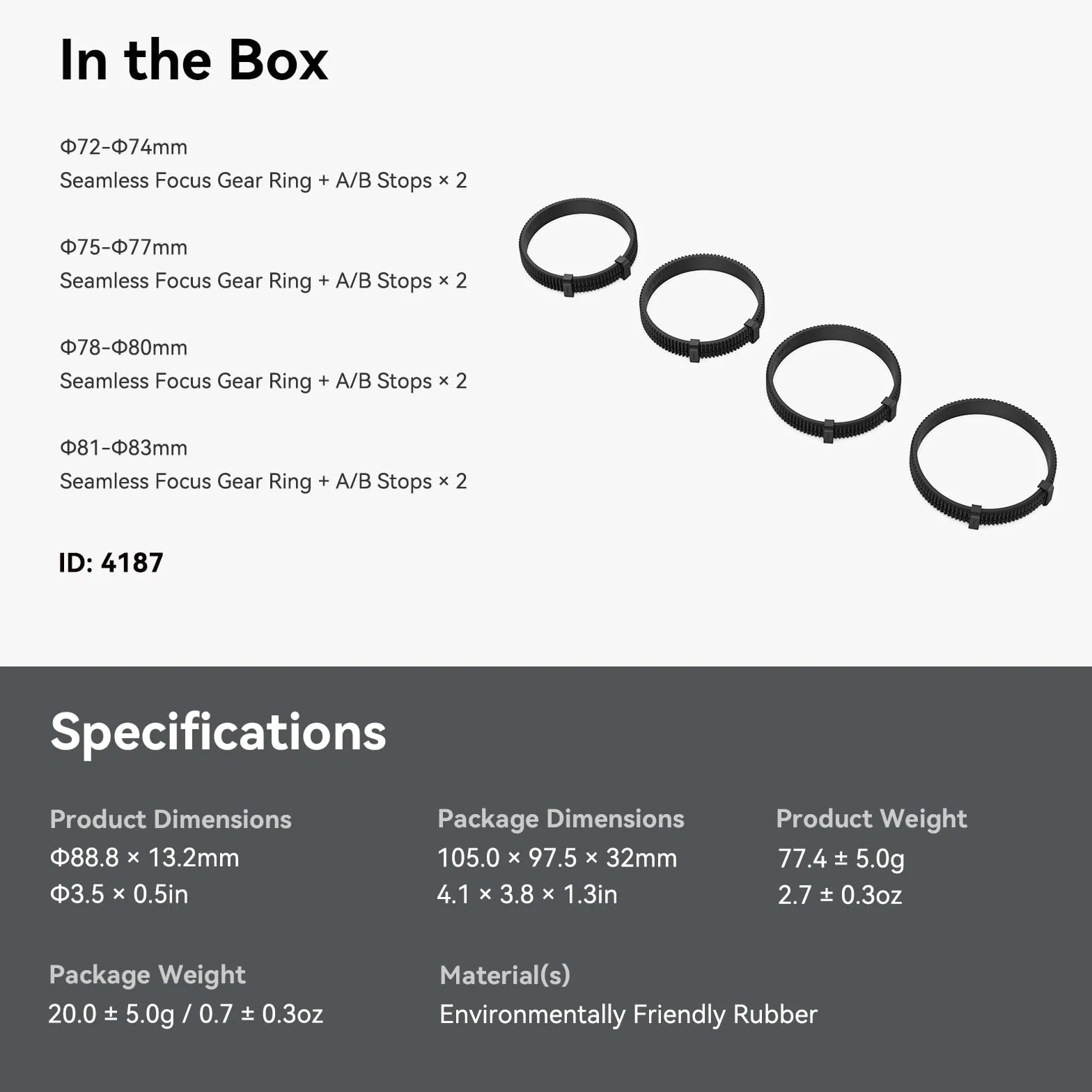 SMALLRIG Seamless Follow Focus Ring Set (4 Pezzi), con AB Stop e Gomma Antiscivolo, Anello di Messa a Fuoco Standard M0.8, Compatibile con SMALLRIG Follow Focus - 4187