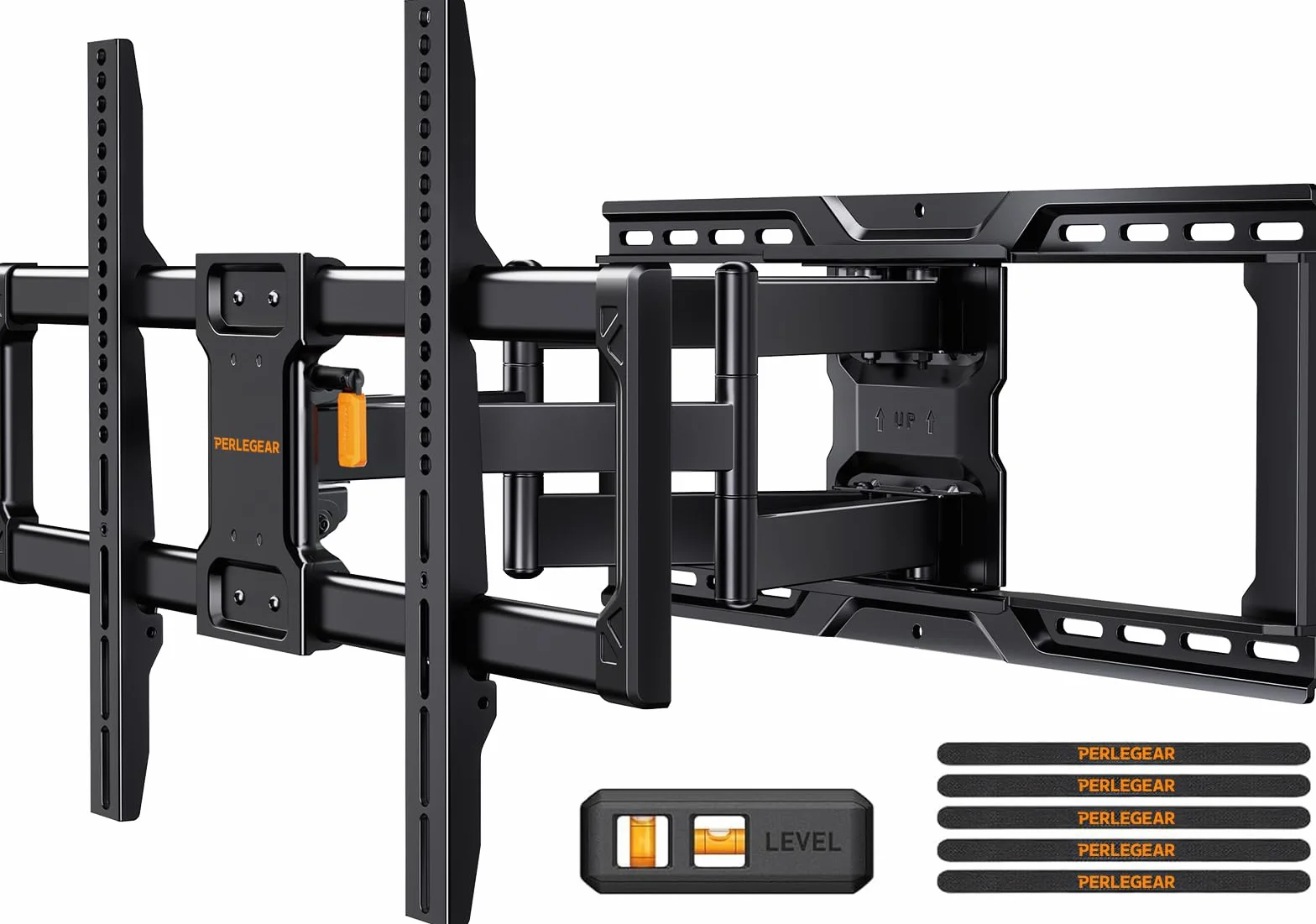 Perlegear supporto TV Parete a Movimento per TV da 42 a 90 Pollici fino a 68KG, Supporto TV Pre-Assemblato con Inclinazione, Rotazione, Estensione senza Attrezzi, Max VESA 600 x 400mm