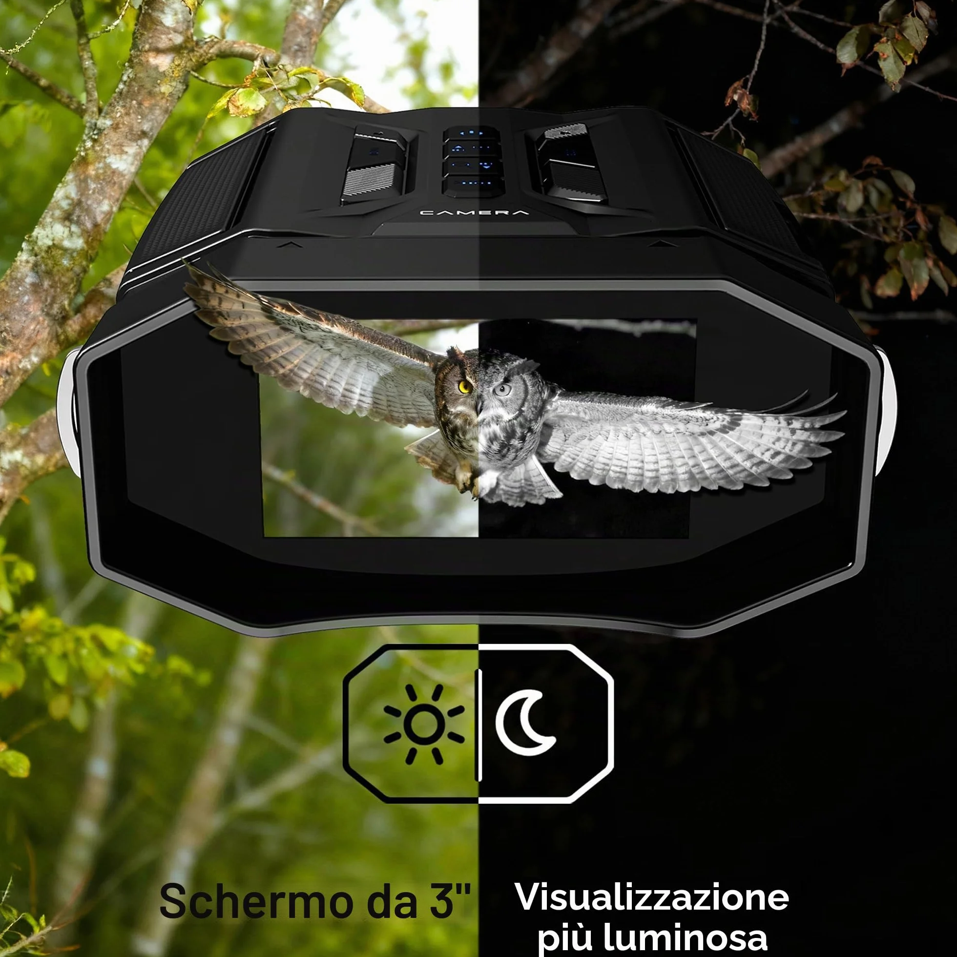 Visore Notturno con Scheda 32GB, Binocolo Visione Notturna Zoom 8X, Schermo 3.0'', Video Binocolo Interattivo Batteria 4000mAh, IR 7 Livelli, Regalo Uomo & Papà
