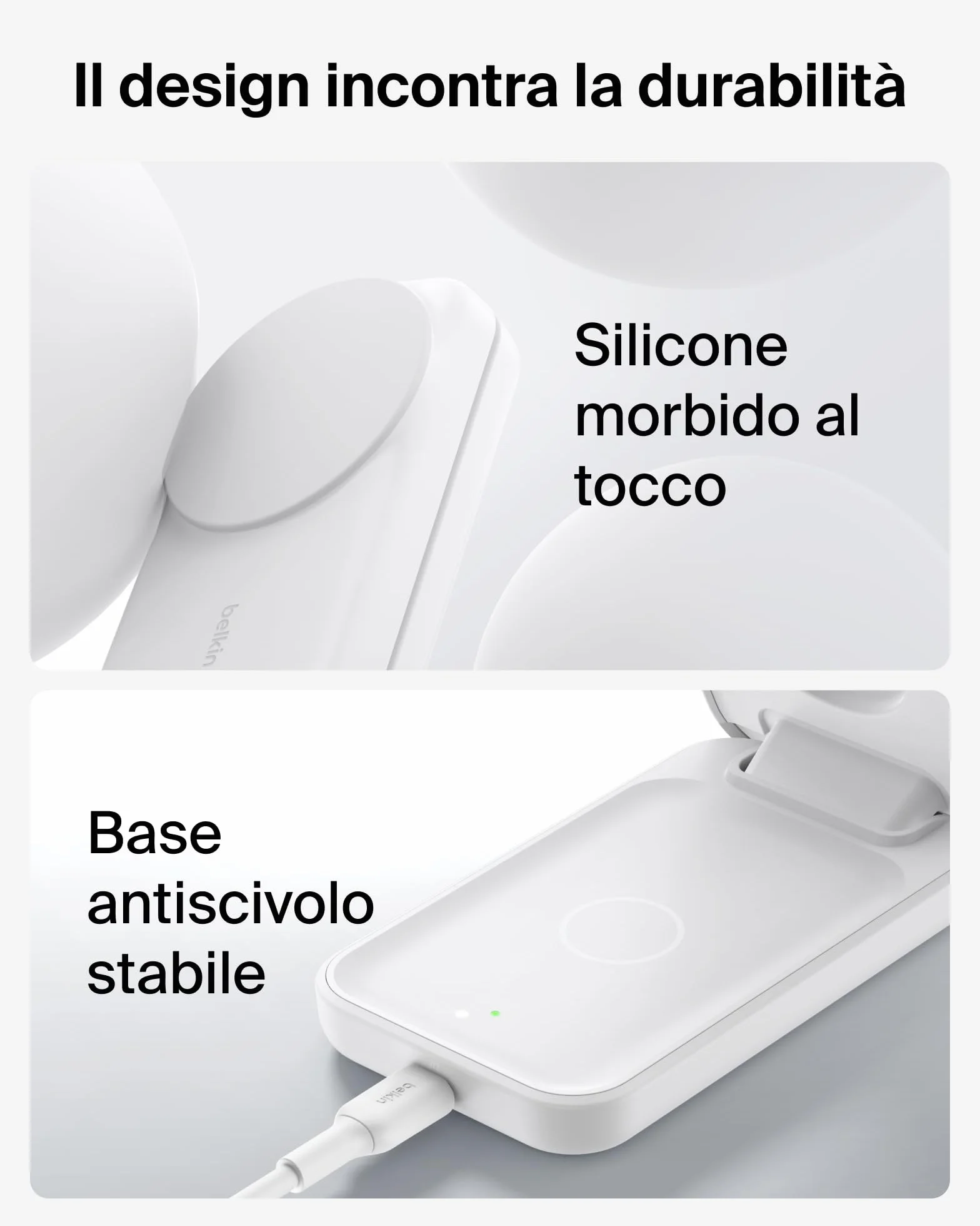 Belkin UltraCharge Caricatore Wireless Magnetico Qi2, Stazione di Ricarica 3 in 1 25W, Caricatore Compatibile con MagSafe per iPhone 16, Apple Watch, AirPods, Pixelsnap con Adattatore 45W, Bianco