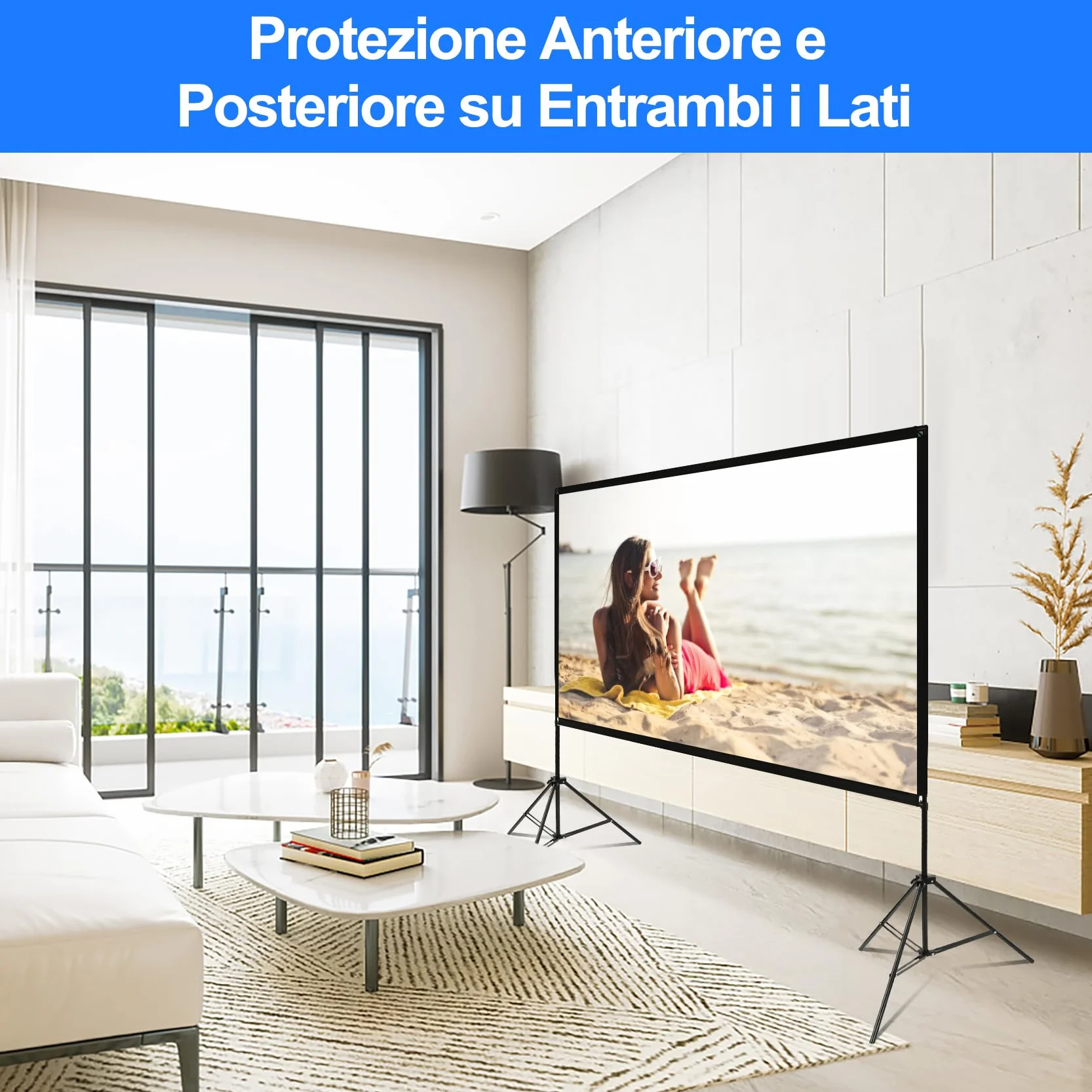 VISULAPEX Schermo per Proiettore con Supporto 120", 4K HD 16:9 Schermo del Proiettore Portatile, Grandangolo di 160 Gradi, Perfetta per Teatro Domestico, il Cinema All'aperto