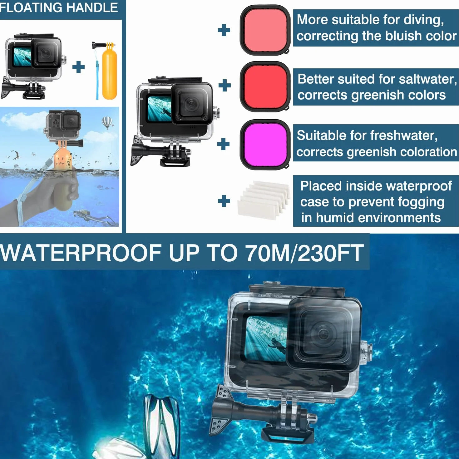 Accessori per GoPro Hero 13 Black, THAKOI Custodia impermeabile Accessori per snorkeling Accessori per sport all'aperto, Set di Kit Bundle per GoPro Hero 13