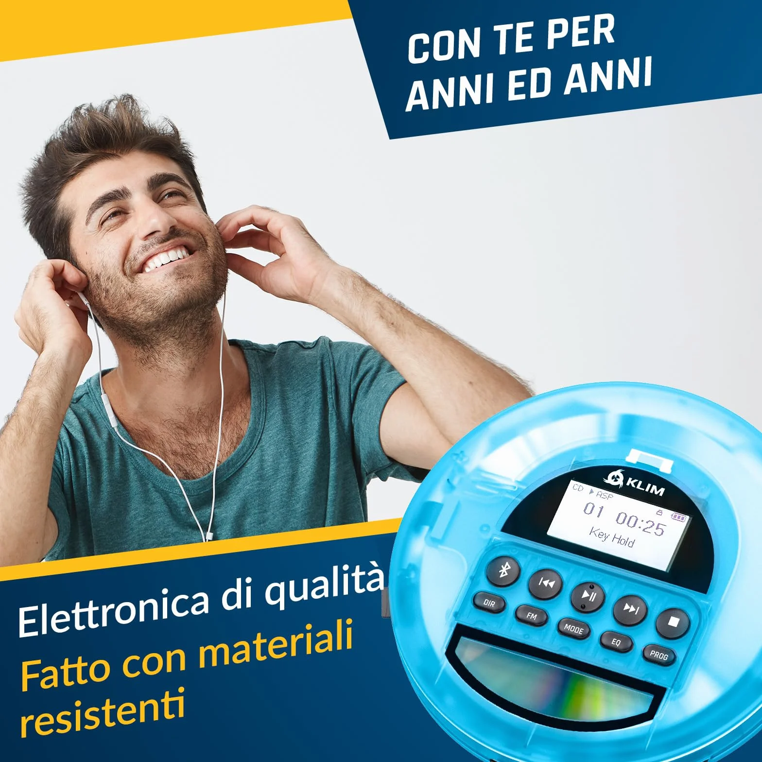 KLIM Nomad Transparent Blu - Lettore cd portatile - Batteria a Lunga Durata - Include Auricolari KLIM Fusion - con CD-R, CD-RW, MP3 - Lettore SD, Radio FM, Bluetooth - Ideale per Auto - Hi-Fi - Nuovo
