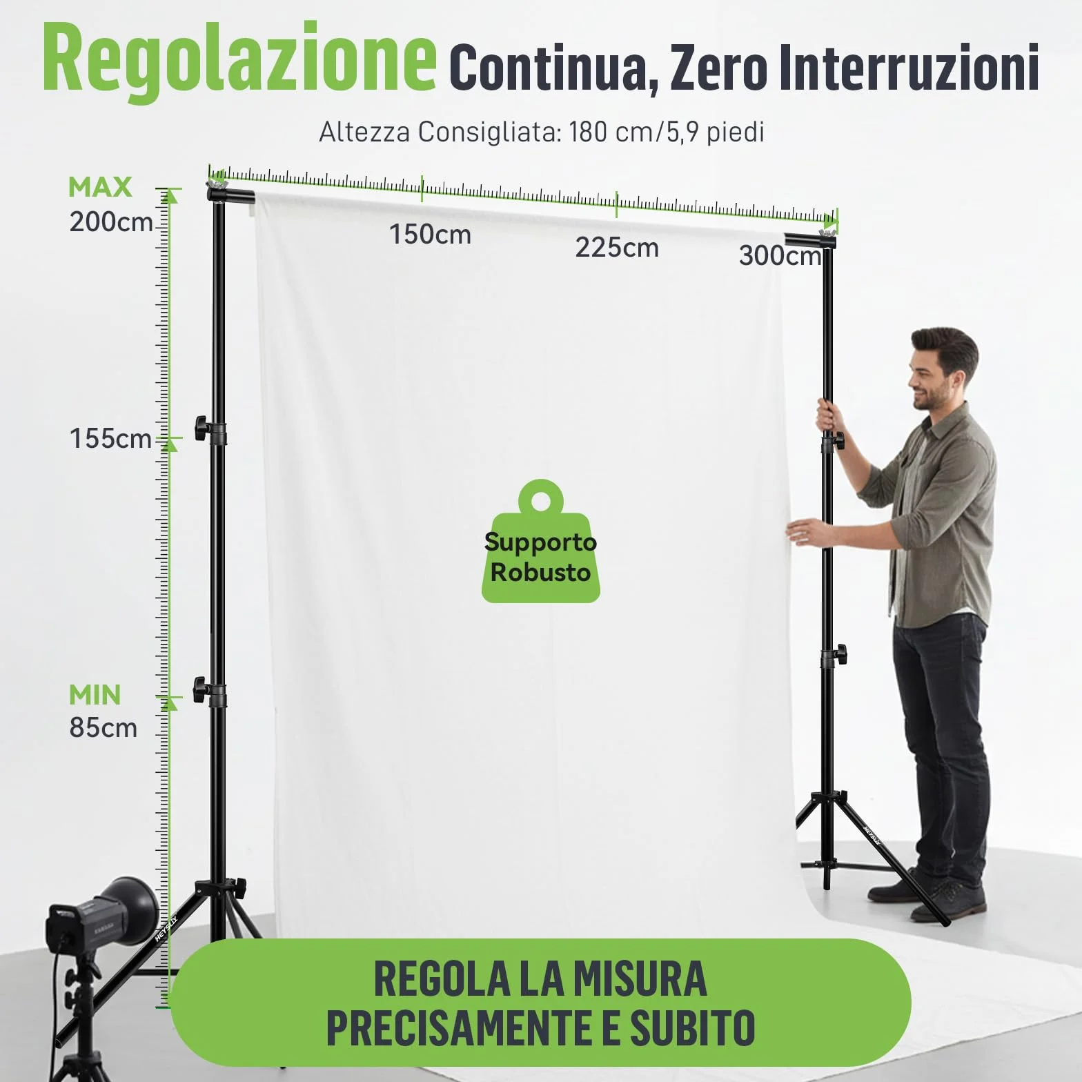 Set Supporto Fondale Fotografico 3x2m – Struttura Portatile Regolabile con Borsa per Studio, Matrimonio, Feste e Video YouTube