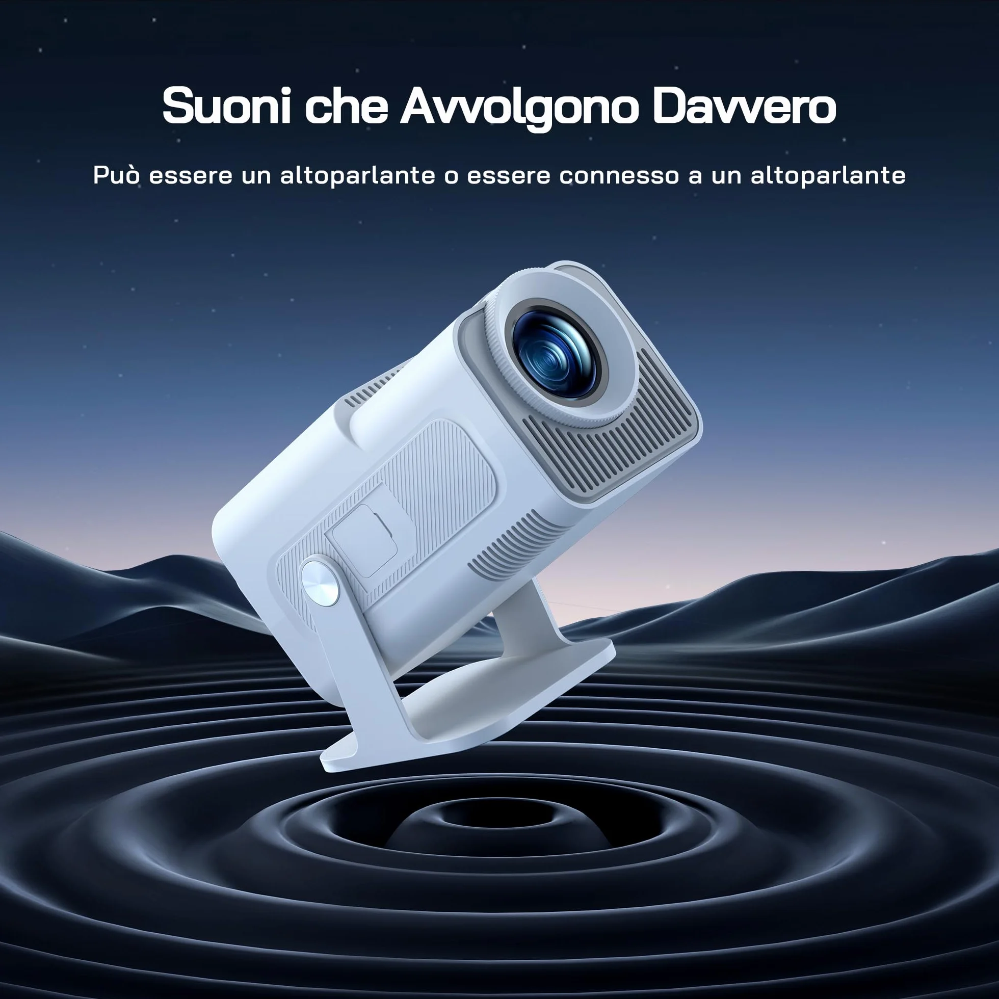 WOLFANG 4K Mini Proiettore【App Integrata/Netflix Ufficiale】, 26000 Lumen Proiettore Portatile con WiFi 6, 50% Zoom, Ruotabile 180° Videoproiettore per Home Theater/TV Stick/iOS/Android/PC/PS5/HDMI/AV