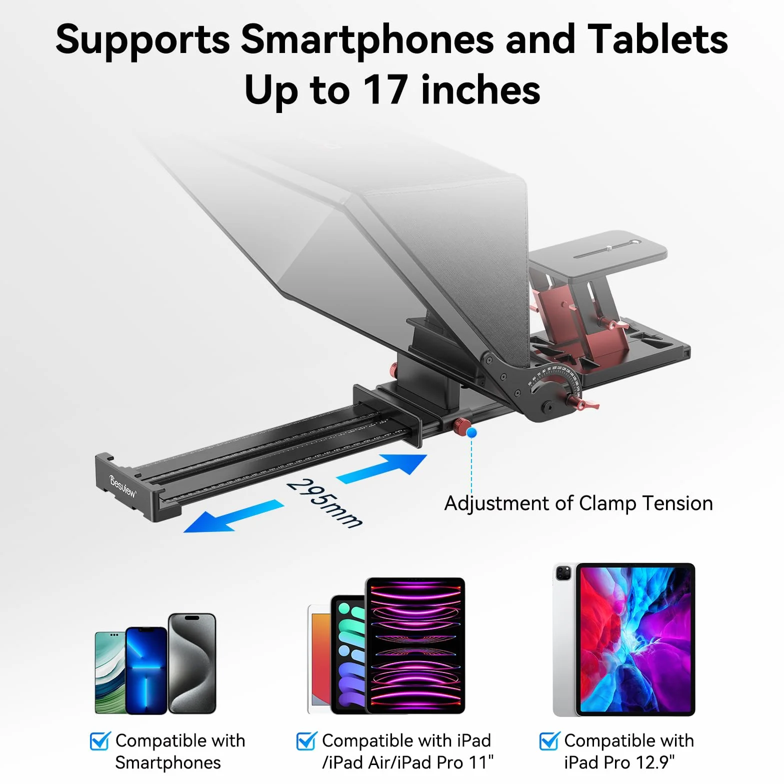 Desview Prompter P17 Teleprompter in lega di alluminio con custodia per il trasporto, compatibile con fotocamere DSLR, videocamere, smartphone e tablet per la registrazione video