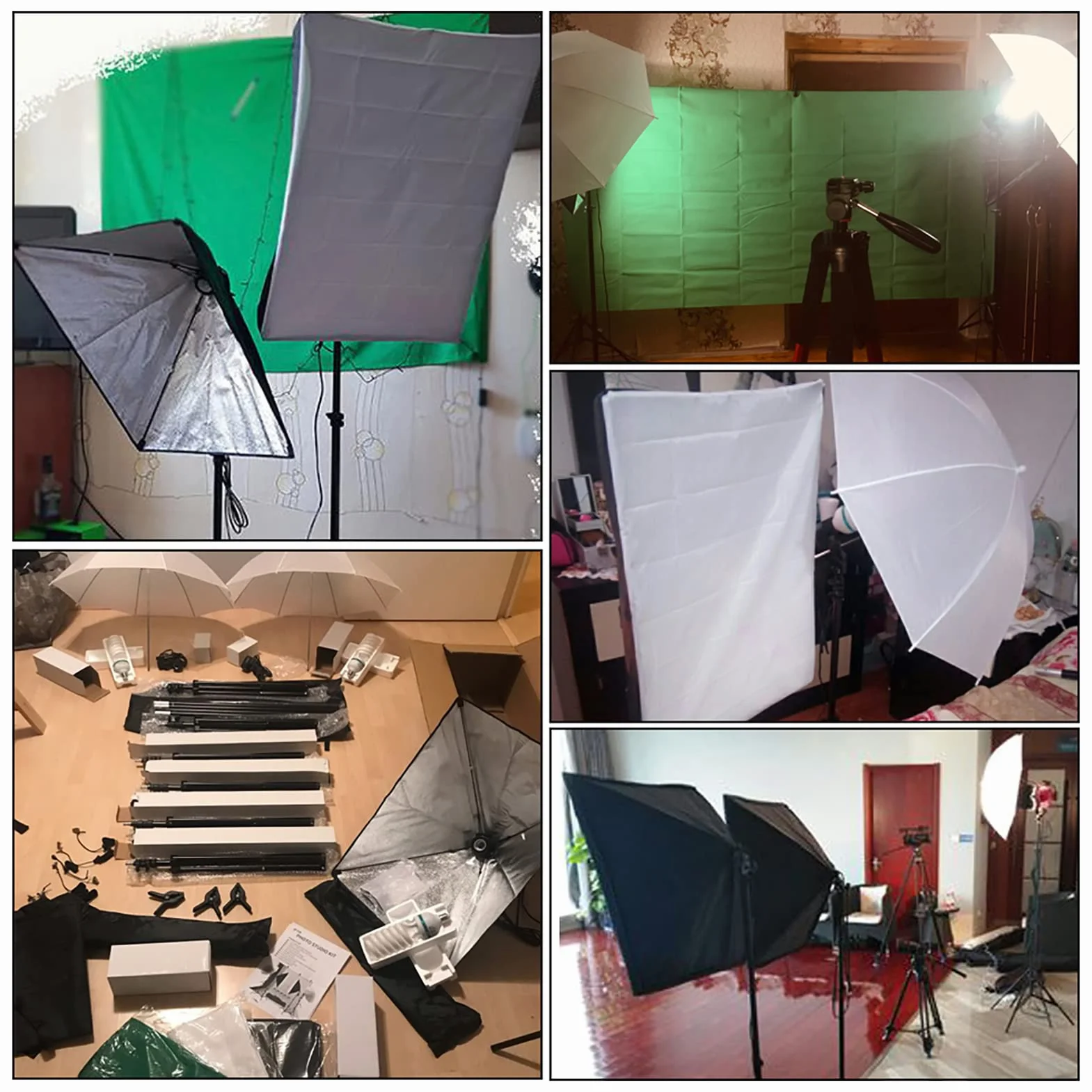 Andoer Kit Studio Fotografico, Sistema Supporto Sfondo 1,6m x 3m con Softbox, Lampadine 45W, Ombrello, Portalampada E27, Stativi 2M, Trasporto per Fotografia, Foto e Video