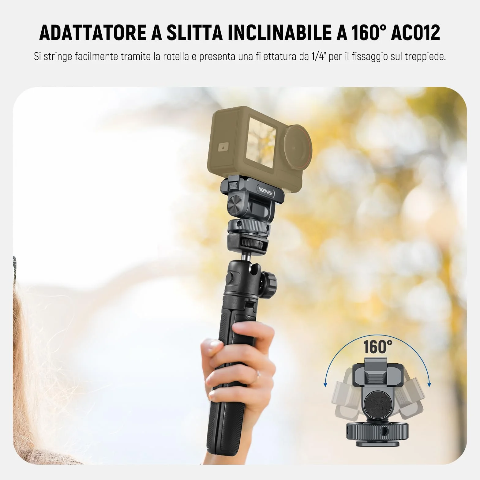 NEEWER Kit di Accessori Action Camera Compatibile con DJI Osmo Action 5 Pro/4/3, Attacco Cold Shoe, Supporto Magnetico a Sgancio Rapido e Adattatore a Testa Sfera, AC011+AC012+AC013, Grigio Scuro