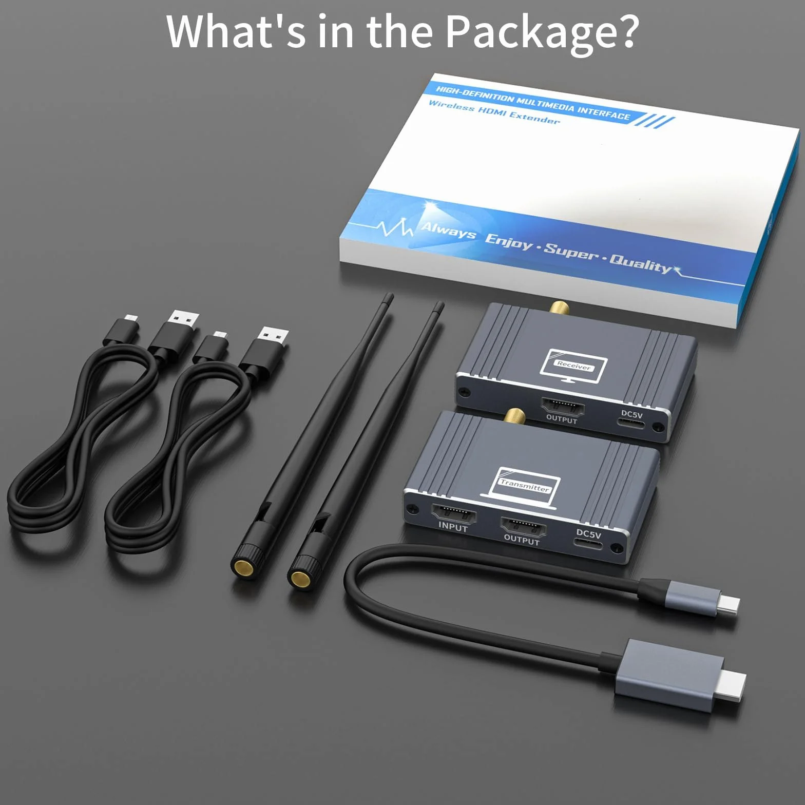 Wireless HDMI Transmitter and Receiver, USB-C to HDMI Wireless Extender Kit 656Ft/ 200M Up to 1080P@60hz Video Resolution, for STB, Laptop, Camera, PC, Netflix, YouTube, Ps4/5 to TV, Projector