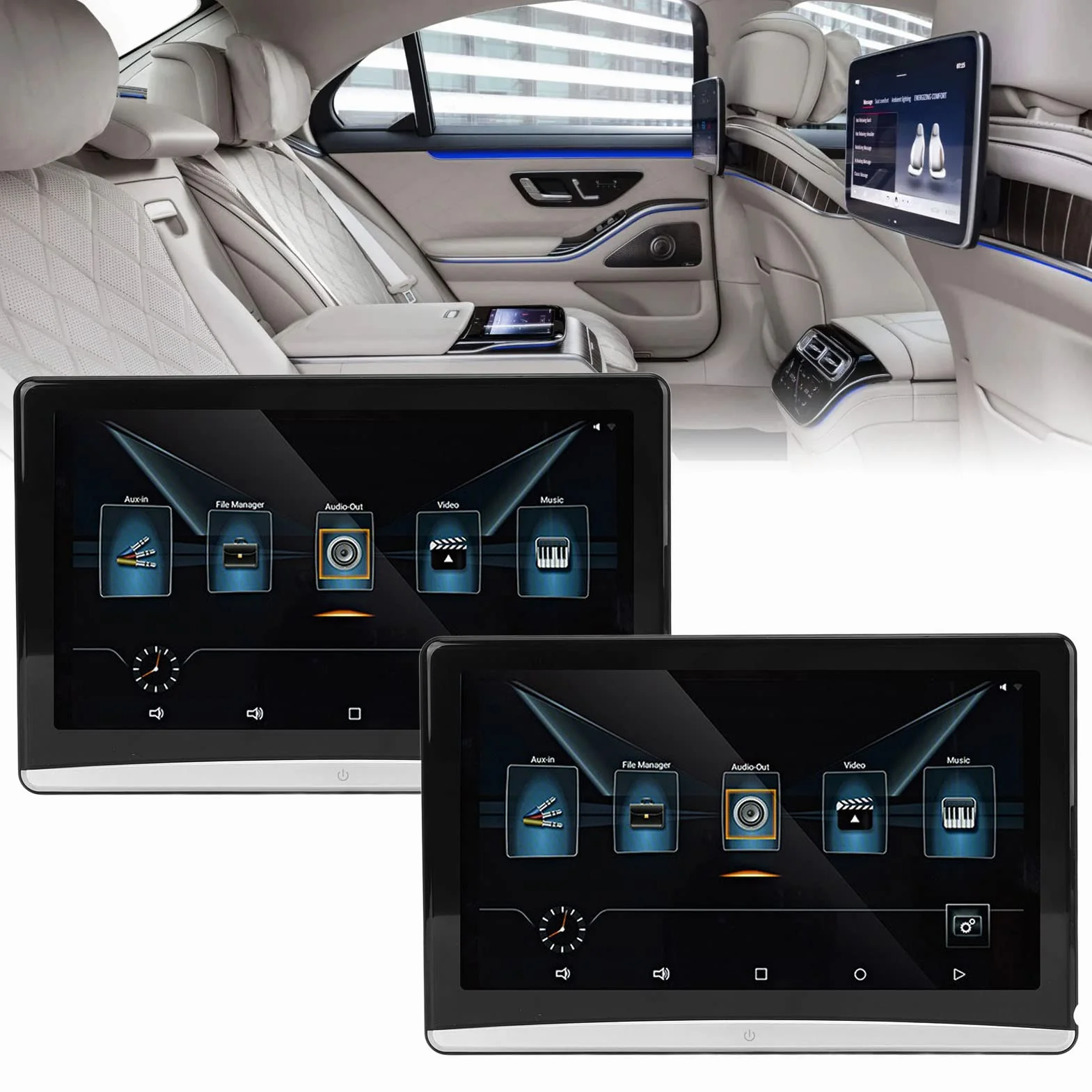 10.6in Car Display, Mutifuctional 1 Coppia Touch Screen Poggiatesta Lettore Video 1920x1080 Car Stereo con LED Luce Colorata Interfaccia USB Multilingue per Veicoli Auto RV