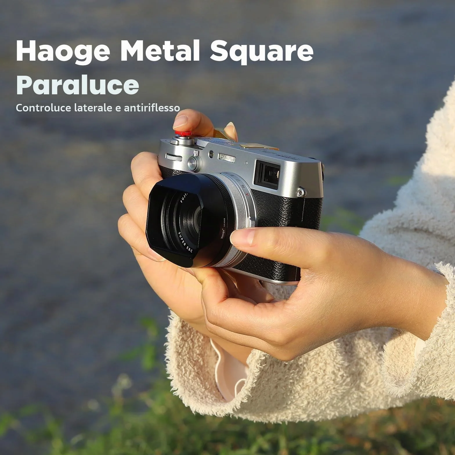 Haoge LH-X54B - Paraluce quadrato in metallo con anello adattatore da 49 mm, per fotocamera Fujifilm Fuji X100V, colore: Nero