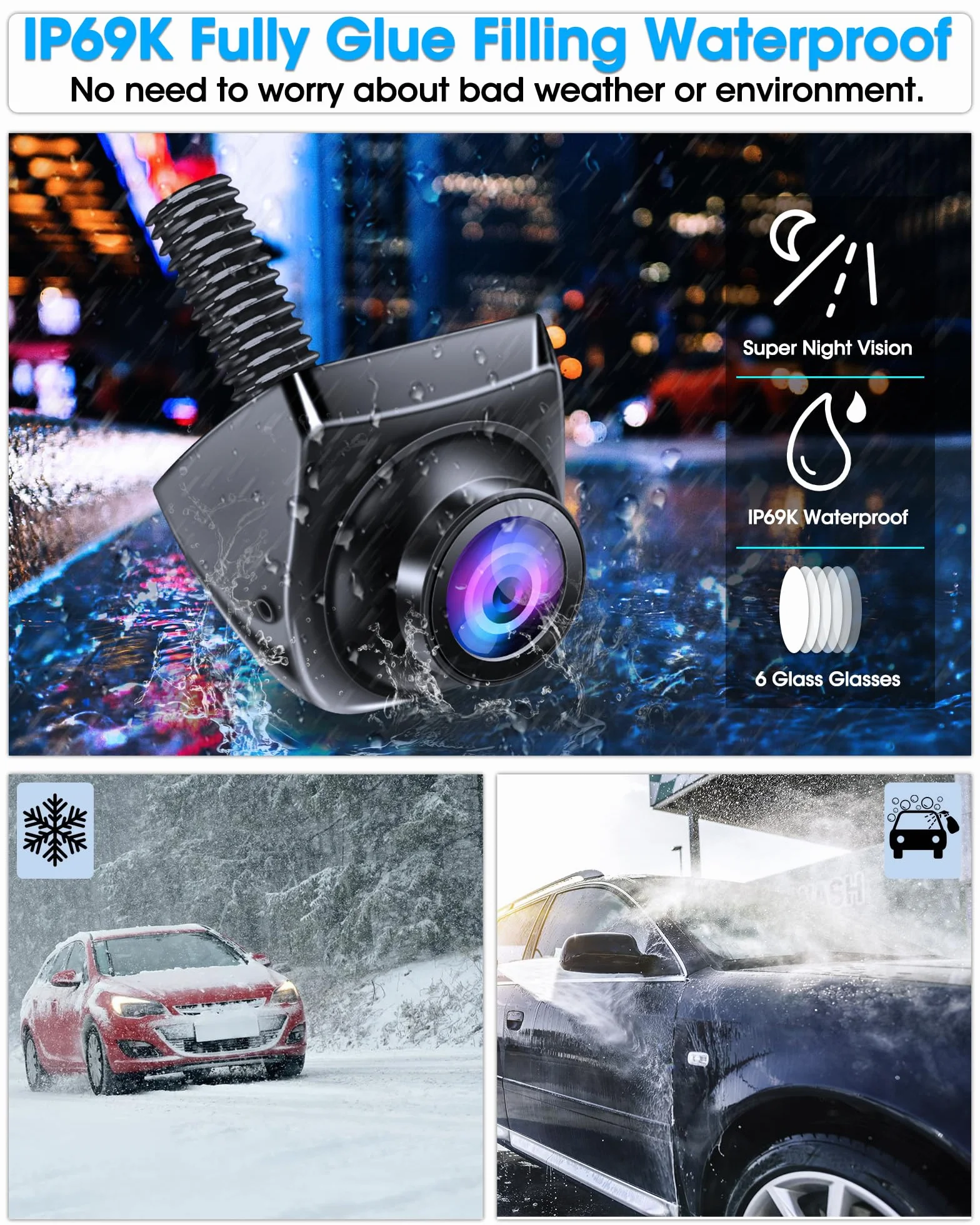 Retrocamera AHD 1080P Telecamera Retromarcia con Rotante 360°+45° Lente Retrocamera Auto 170° Grandangolo Universale NTSC Telecamera Posteriore Auto IP69 Impermeabile Telecamera per Auto [25fps]