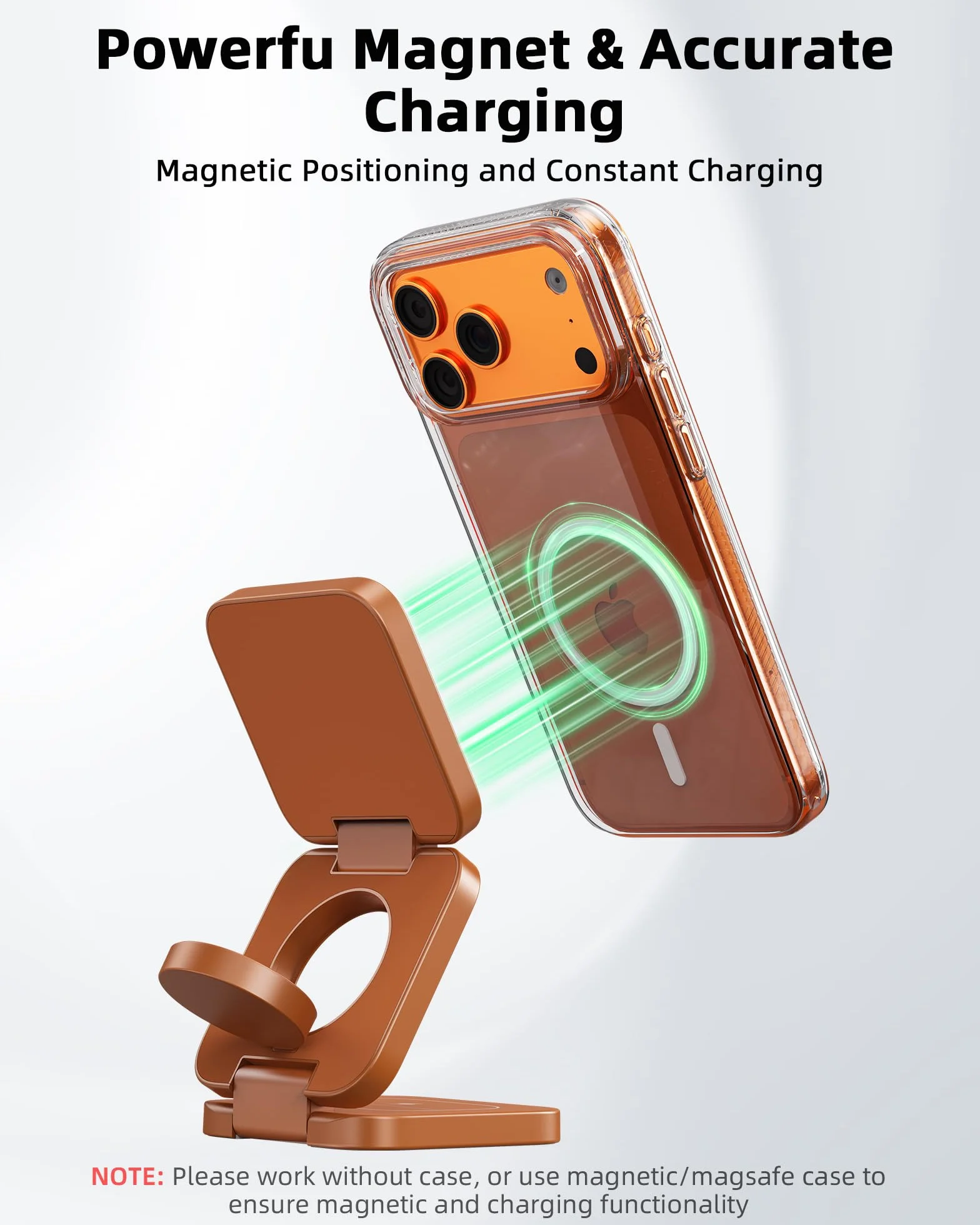 KU XIU X55 Turbo Qi2.2 25W Caricatore Wireless per Magsafe, Pieghevole Stazione di Ricarica 3 in 1, Magnetico Wireless Charger Base per iPhone 17-12 & Watch & AirPods, Adattatore incluso, Arancio