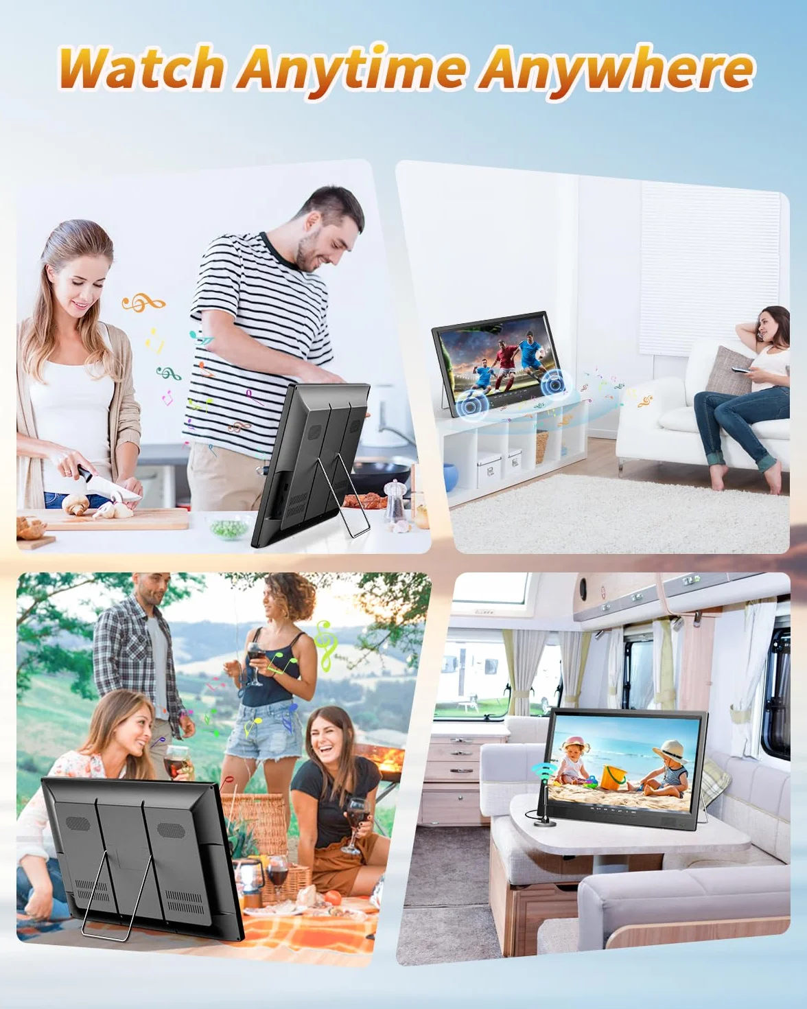 Desobry TV portatile 19 pollici 1080P DVB-T2 HDMI AV USB 12volt