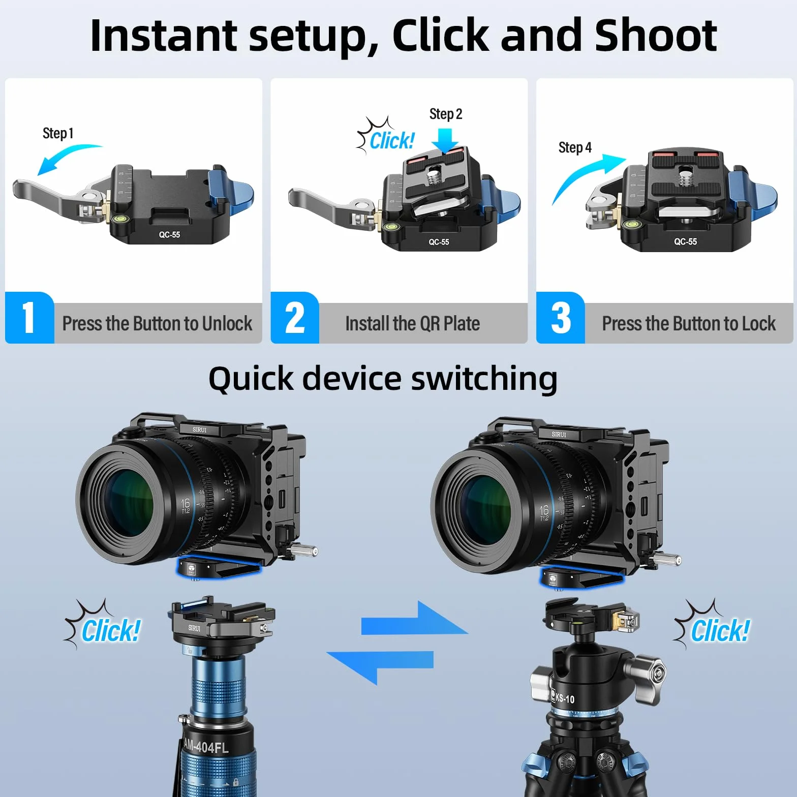 SIRUI Monopiede in alluminio con piedini, monopiede professionale da 192,5 cm per fotocamere, monopiede compatto da viaggio con piastra a sgancio rapido, carico massimo 15 kg, compatibile con