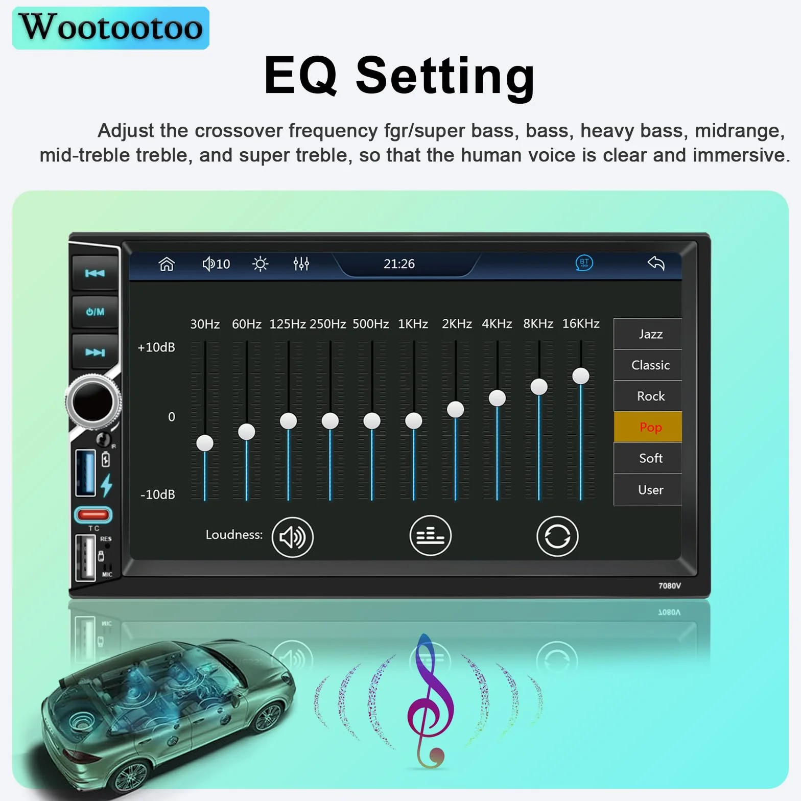 Autoradio 2 DIN 7 Pollici HD Touch Screen con Wireless Carplay e Android Auto, Radio FM RDS