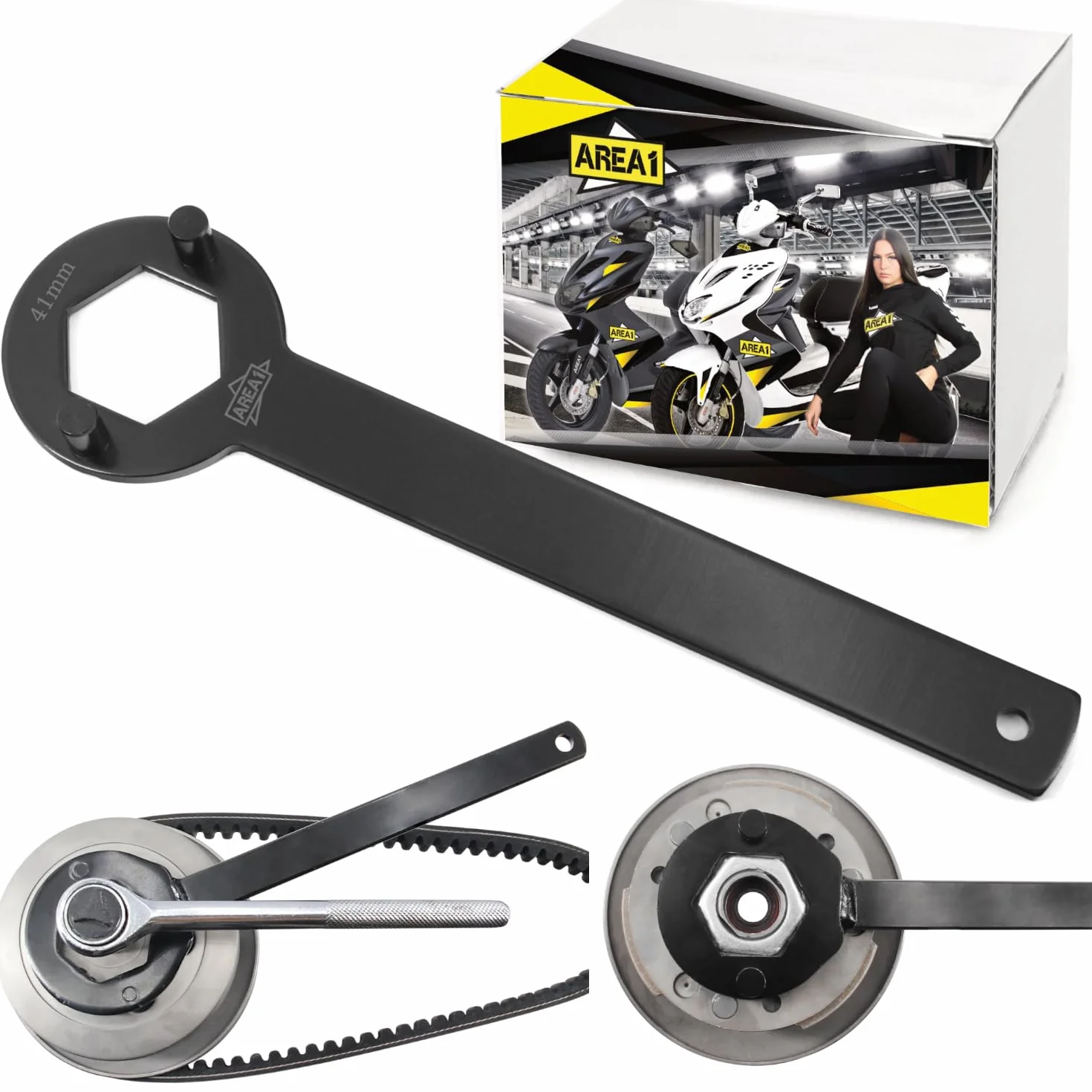 Area1 Chiave Frizione 41 mm con Attrezzo di Bloccaggio – Utensile di Tenuta per Frizione, Compatibile con Scooter (50cc)