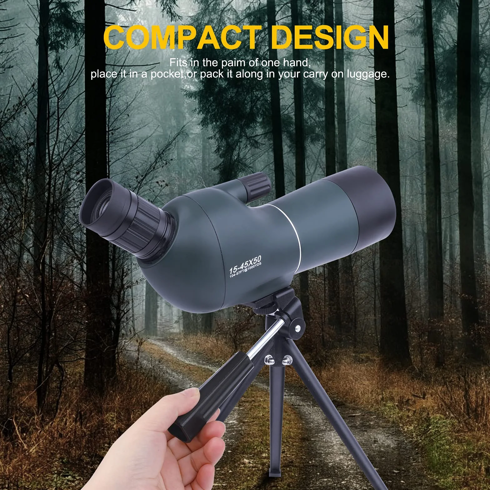 15-45x50 Cannocchiale con Treppiede, Borsa per il Trasporto e Adattatore per Smartphone, FMC Ottica Bak4 Prisma Telescopio Spotting Scope con Smartphone Adapter per Tiro a Segno Birdwatching Caccia