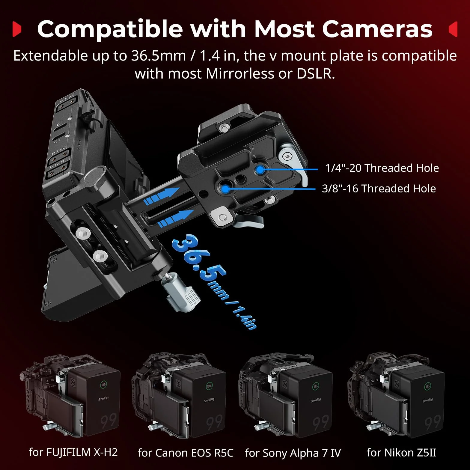SMALLRIG Kit Piastra Batteria V Mount Aggiornato, con Piastra QR per Arca, Protezione Schermo LCD E Clip per Cavi, Alimentazione D-Tap E Usb-C, Rig Video Tutto in Uno per Fotocamere Mirrorless/DSLR