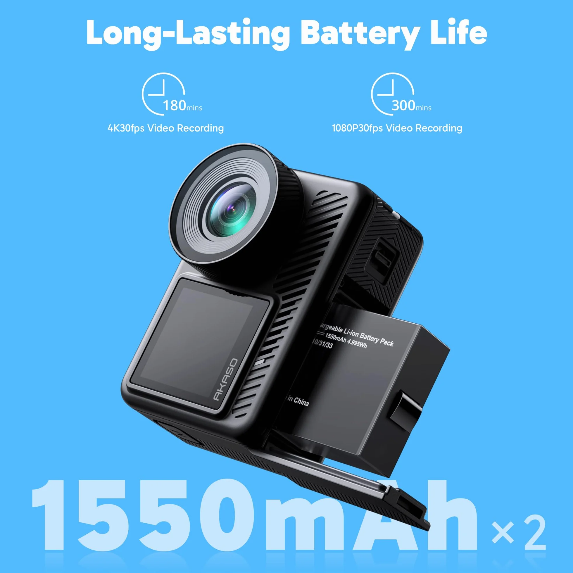 AKASO Brave 8 Lite Action Cam 4K60FPS 20MP WiFi Fotocamera Subacquea con Doppio Schermo, Stabilizzazione SuperSmooth, Grandangolo 150°, Impermeabile fino a 60M, Zoom 4X, Slo-mo 8X, 2x1550mAh Batterie