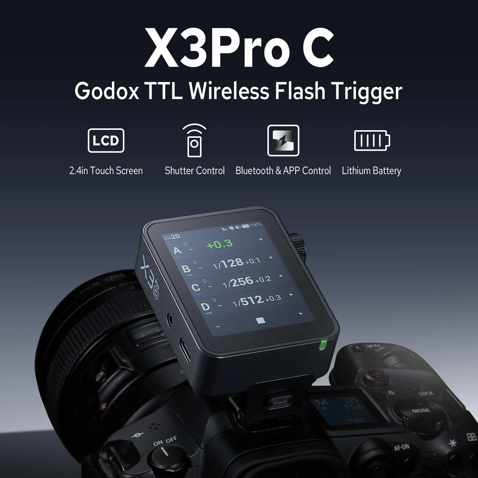 Godox X3 Pro C X3Pro C Trigger Flash TTL Wireless compatibile con Canon, Trasmettitore 2.4G Wireless con Touchscreen, Supporto Controllo APP(X3-C Versione Aggiornata)