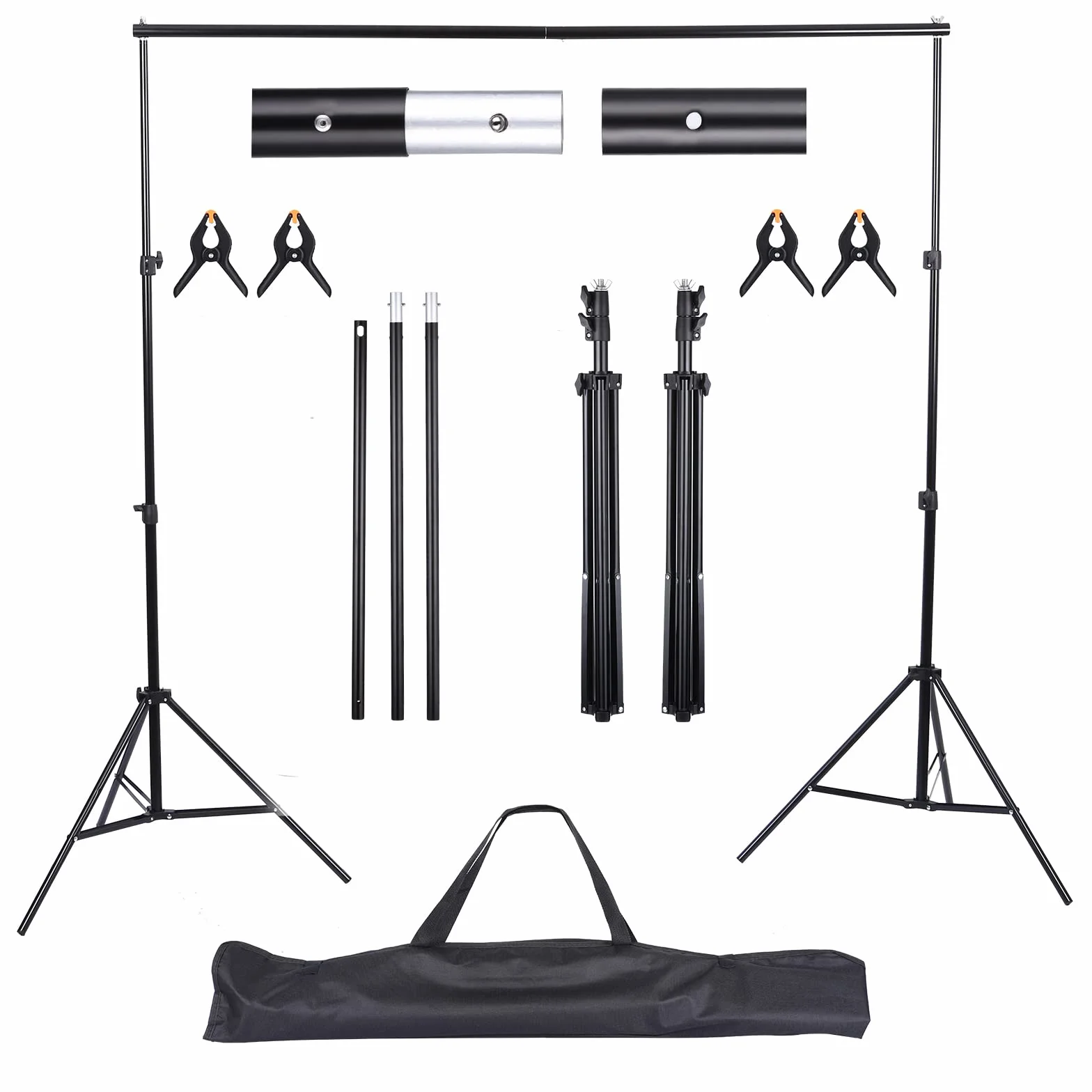 Supporto Fondale Fotografico Regolabile 2x2m, Supporto di Fondale Fotografico, Alto Sfondo Regolabile Staffa, kit di supporto per sfondo con 4 Morsetti di Sfondo, Borsa per Fotografia.