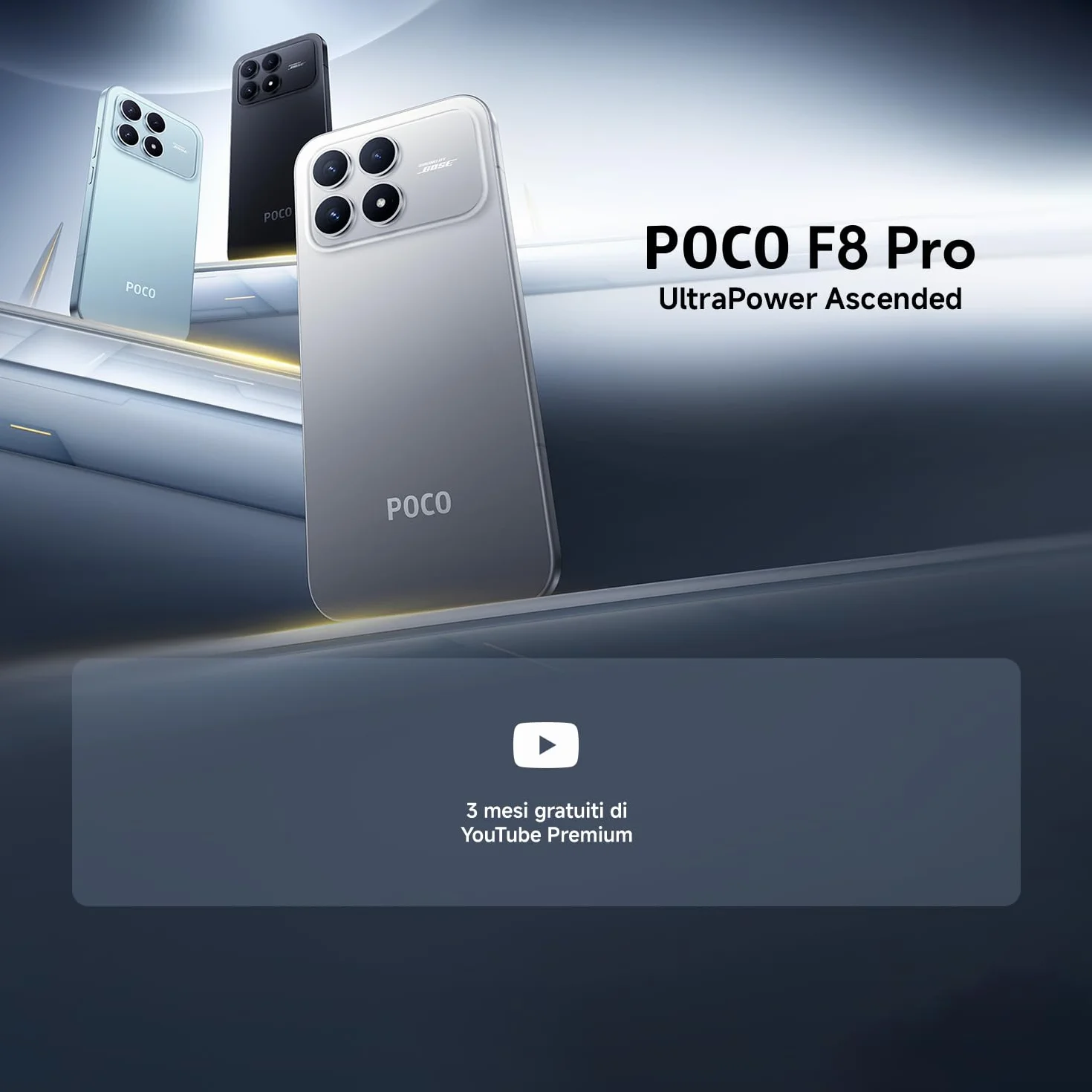 Xiaomi POCO F8 Pro, Smartphone 12+256 GB, Display AMOLED 6,59" 120Hz, Tripla Fotocamera 50MP Teleobiettivo 60mm, Audio Sound by Bose, Batteria 6210mAh, Titanium, Garanzia 2 anni, Caricatore escluso
