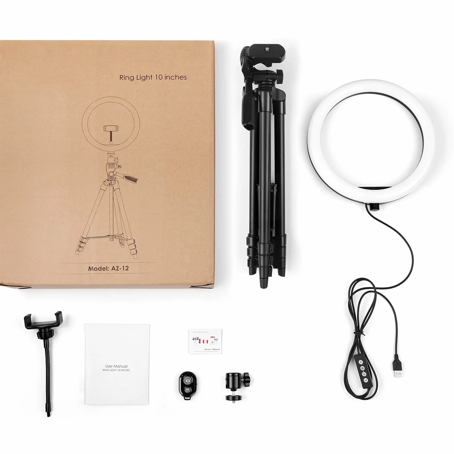 10" Ring Light, Luce Per Selfie Telecomando con Trepiedi per Cellulari, 3000k-5600k 3 Modalità e 10 Luminosità, Luce ad Anello USB per Tik Tok/Youtube/Trucco/Selfi