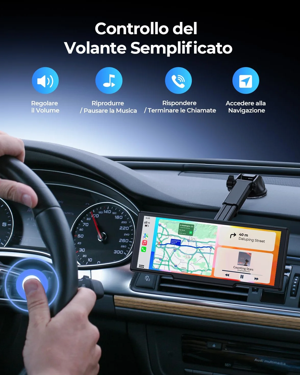 Schermo Portatile Wireless da 8，1" Car Play per Apple CarPlay & Android Auto, Aggiornamenti OTA, Telecamera di Retromarcia, Mirror Link, Bluetooth 5.0, Controllo Vocale, Navigazione GPS, FM
