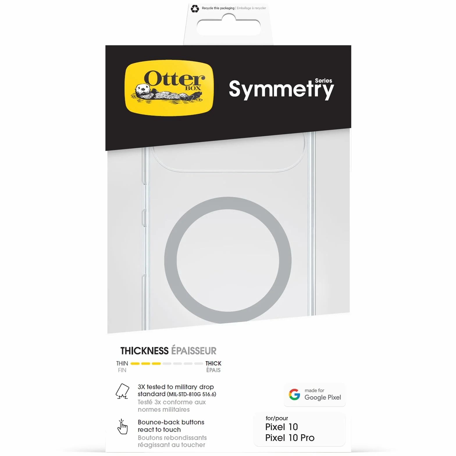 OtterBox Cover Symmetry Seires Clear con Pixelsnap per Google Pixel 10/Pixel 10 Pro, resistente a shock e cadute fino; sottile, testata 3x norme MIL-STD 810G, Trasparente