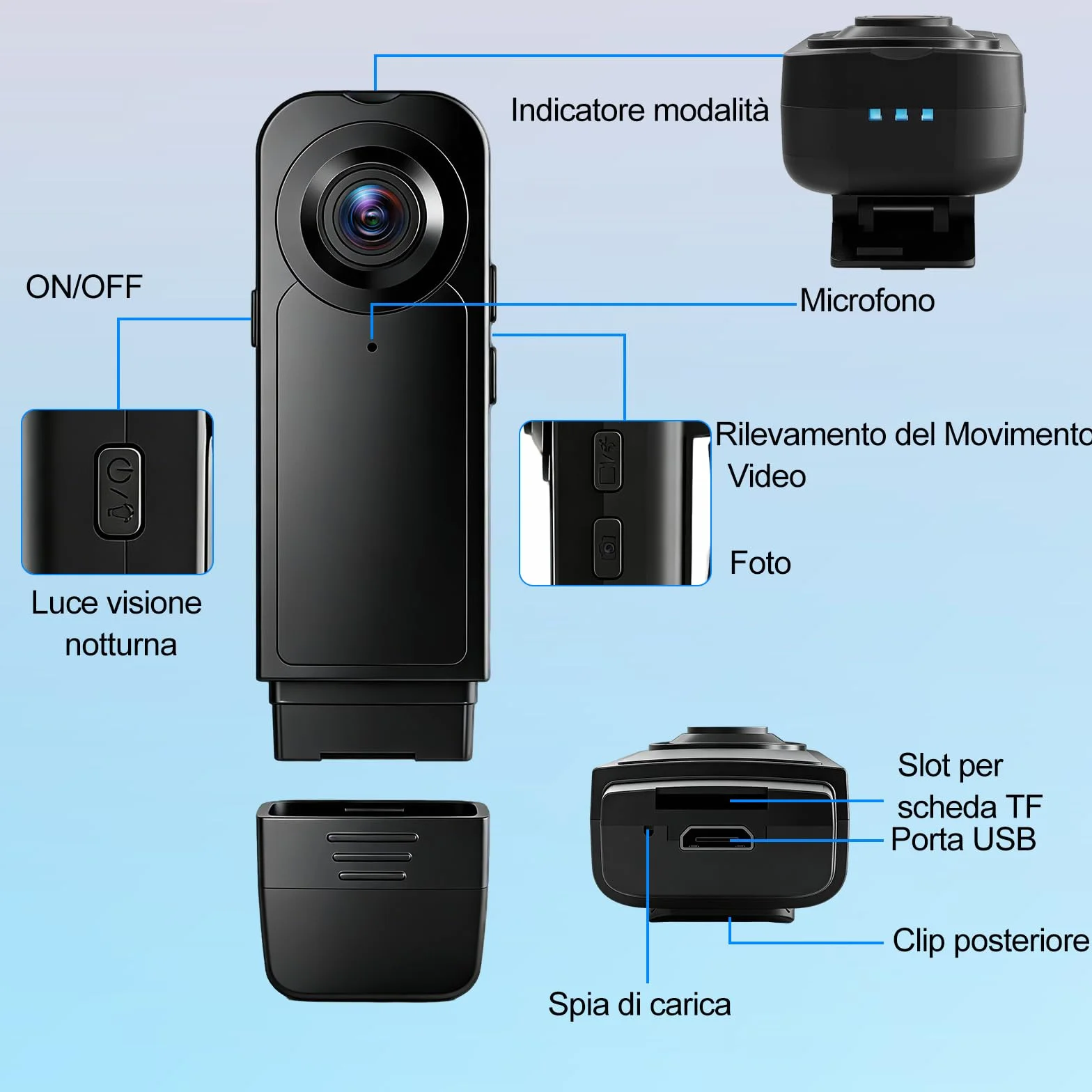 TANGMI Telecamera Spia Portatile, 7 Ore di Utilizzo a Mani Libere Videocamera Invisibile, Visione Notturna & 1080P HD Grandangolo 140° Body Cam Polizia per Registrazione Video e Scatto Foto