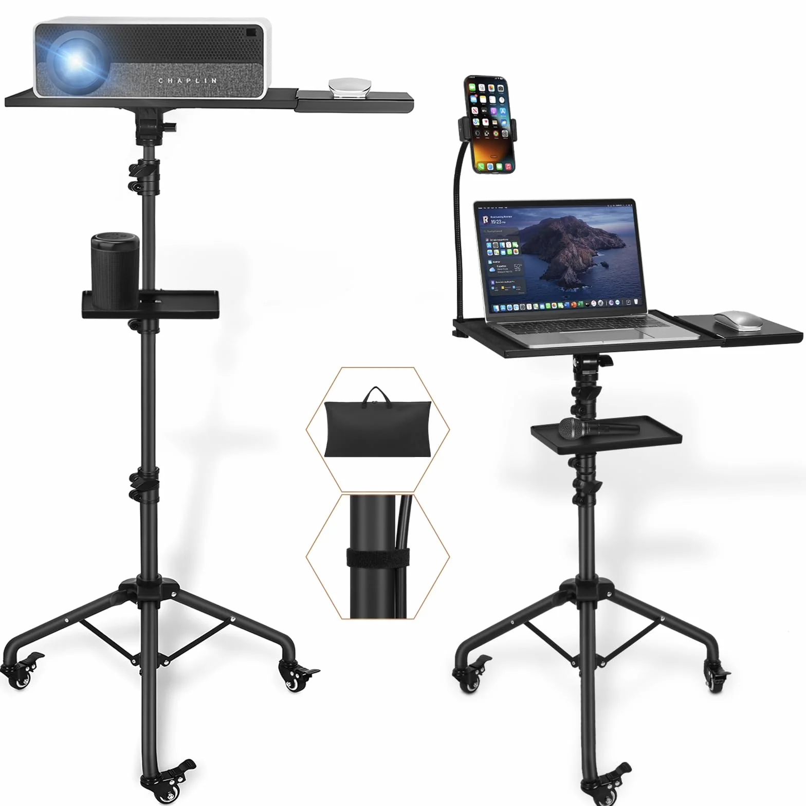 AKOZLIN Trípode para Proyector, Soporte para Proyector Ajustable en Altura y Angulo, Soporte Plegable para Portátil, Trípode para Computadora Portátil, apto para Portátiles, Tabletas y Proyectores