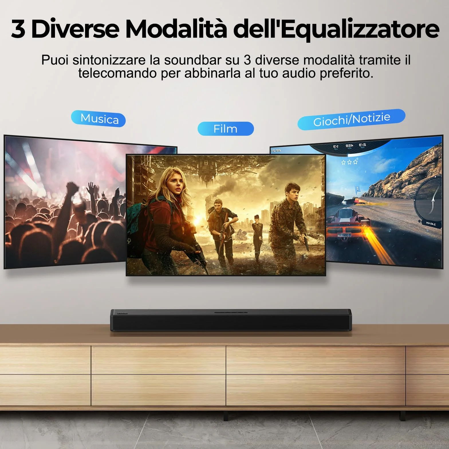 OXS S3 Soundbar per TV, Home Theater Bluetooth 5.0, Bassi Dinamici, Suono surround 3D, Ottimizzazione dei dialoghi, Compatibile con AUX/Optical/Coaxial, 3 Modalità Audio, Montabile a Parete