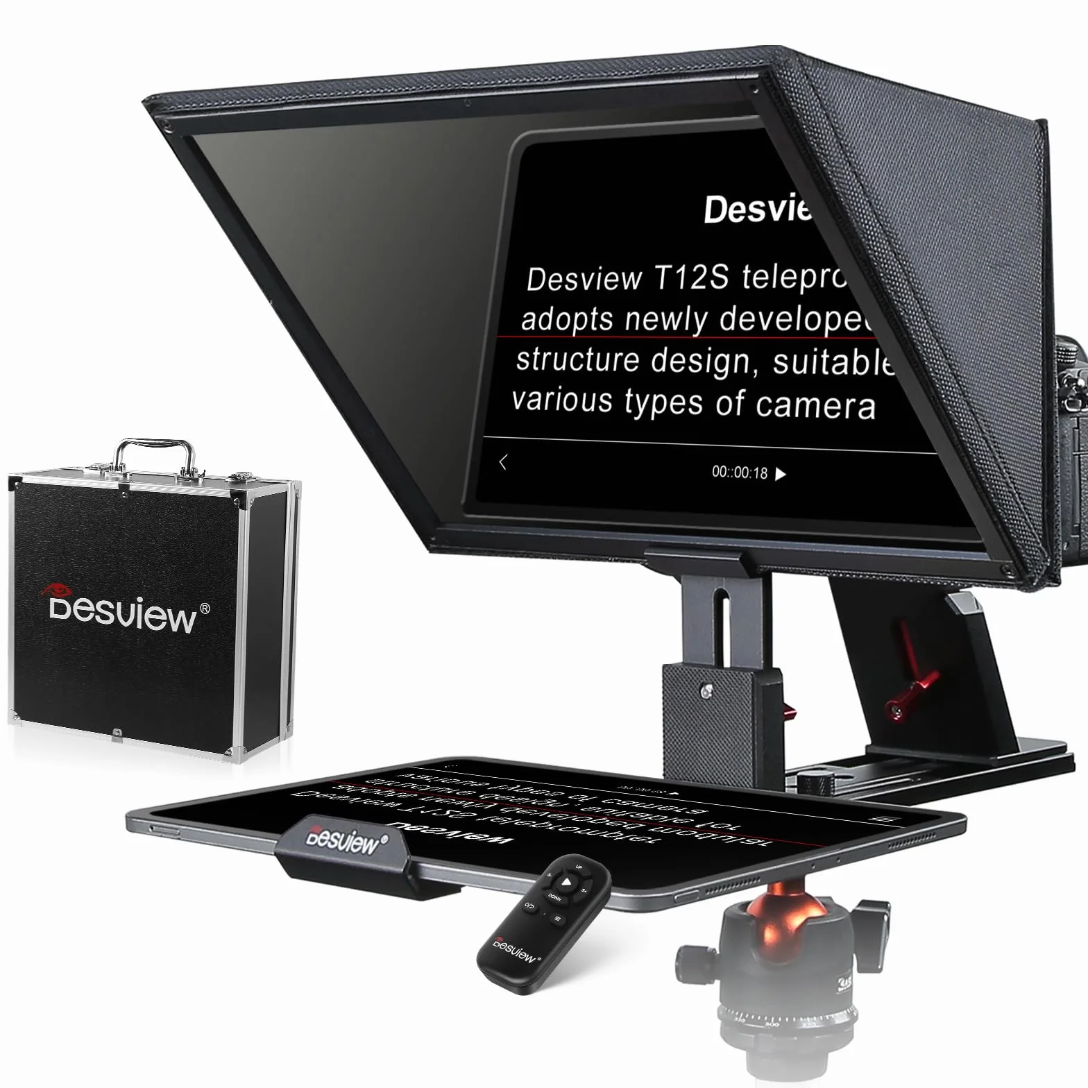 Desview T12S Teleprompter Teleprompter in lega di alluminio da 12,9 pollici, ad alto display in metallo con telecomando APP Compatibile con iPad, smartphone per fotocamere DSLR