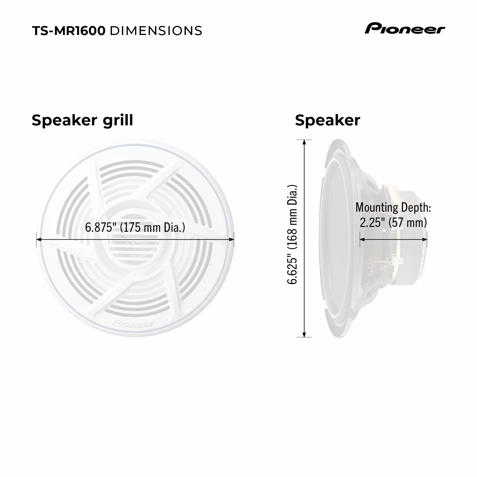 PIONEER TS-MR1600 Altoparlante marino a doppio cono 16 cm 100 W 25 W Griglia bianca
