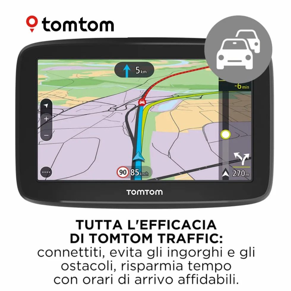 TomTom Navigatore Satellitare per Auto GO Classic, 6 Pollici, con Traffico, Tutor e Autovelox di Prova, Mappe Europa, Aggiornamenti Tramite WiFi, Supporto Reversibile Integrato
