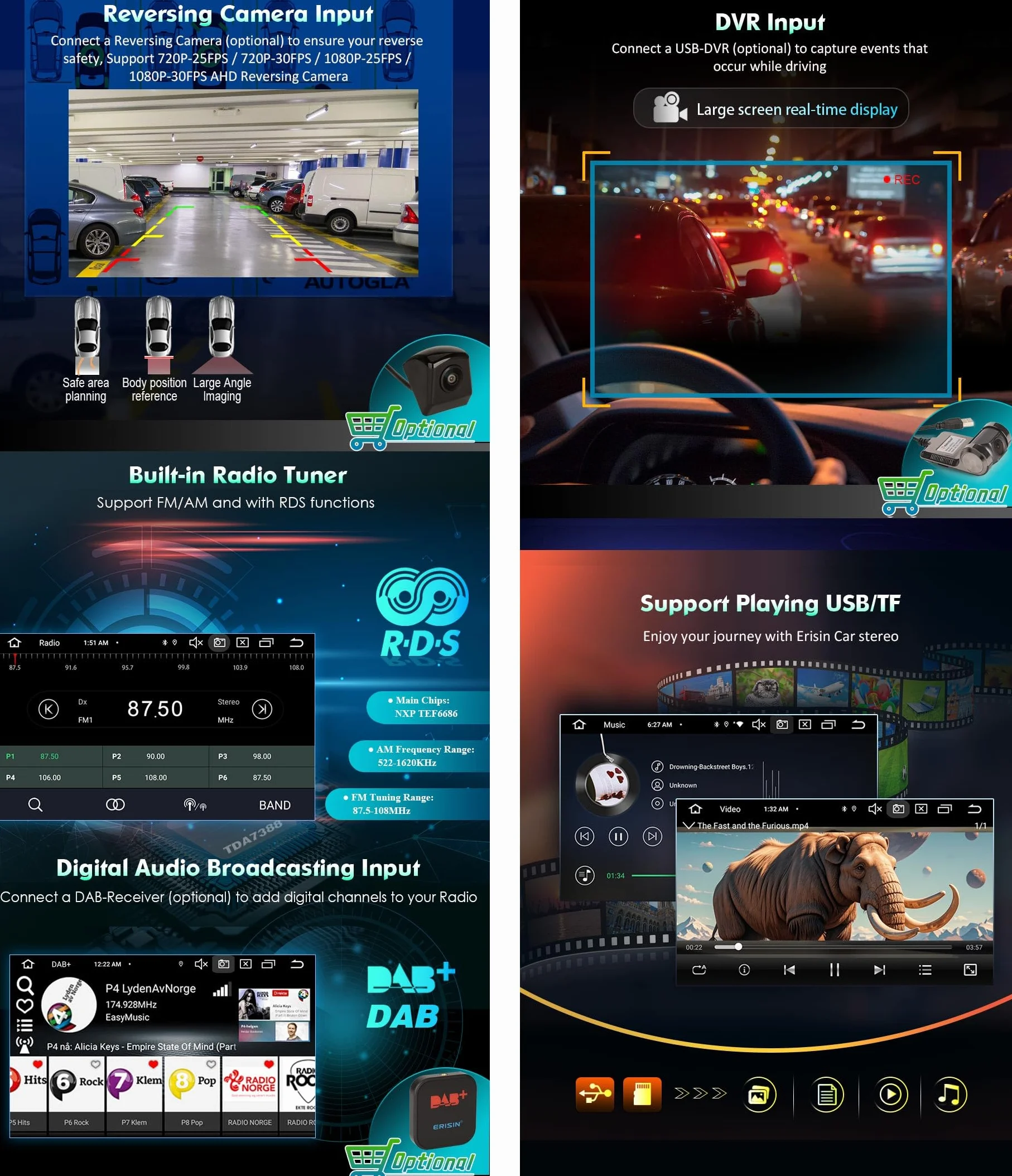 erisin 8 Core Android 14 4+64GB Autoradio GPS Navigatore per Fiat 500X Supporto Senza fili Carplay Android Auto DSP IPS Bluetooth 5.0 Dual Band Wifi DAB+ DVB-T2 Canbus SWC Radio