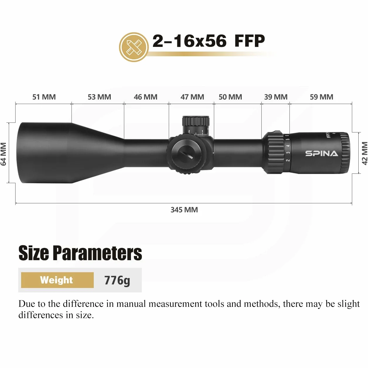 SPINA OPTICS HD 2-16x56 Primo Piano Focale Scope Side Parallax 1/10 MIL Tactical Caccia Riflescope