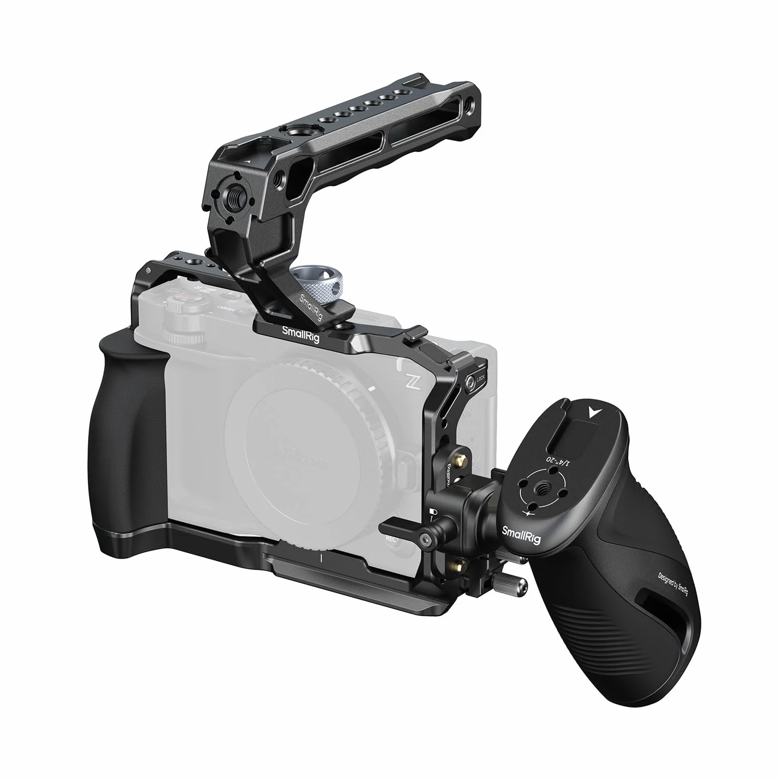 SmallRig Kit gabbia per fotocamera Nikon ZR con maniglia laterale girevole NATO, maniglia superiore per ARRI e morsetto per cavo HDMI, freddo integrata e piastra a sgancio rapido per Arca - 5468