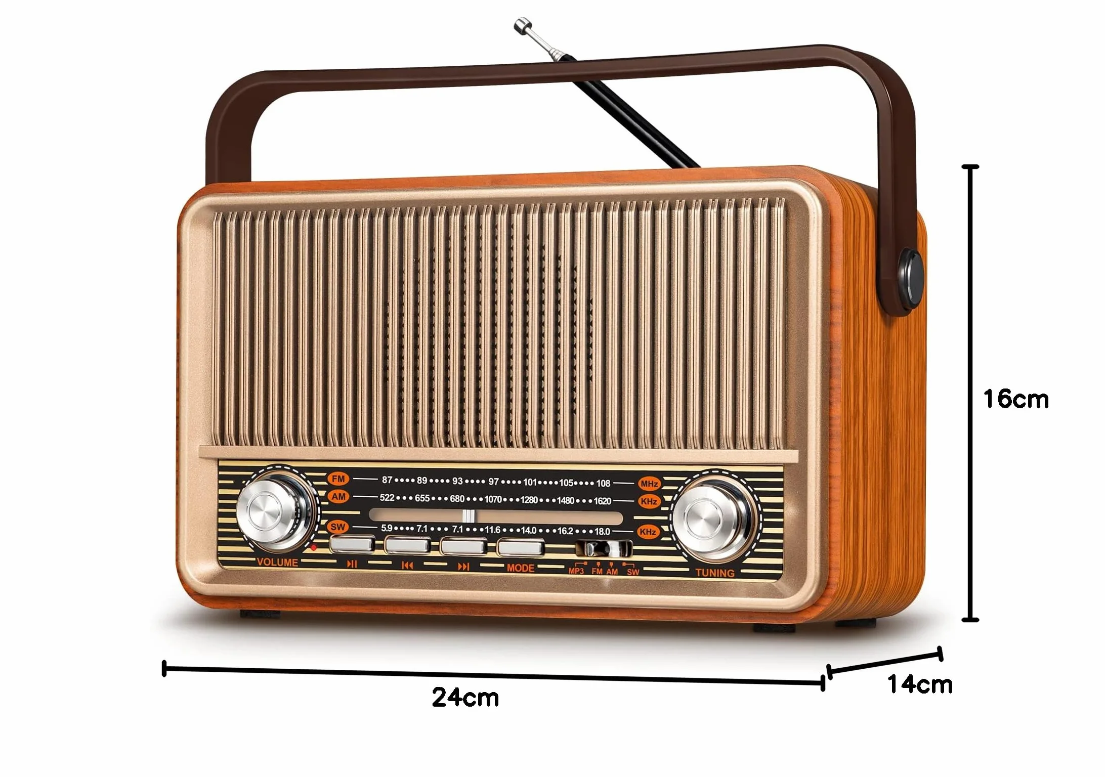 PRUNUS J-120 Radio Portatile Vintage Legno FM/AM/SW Altoparlante Bluetooth Retro Batteria Ricaricabile 1800 mAh