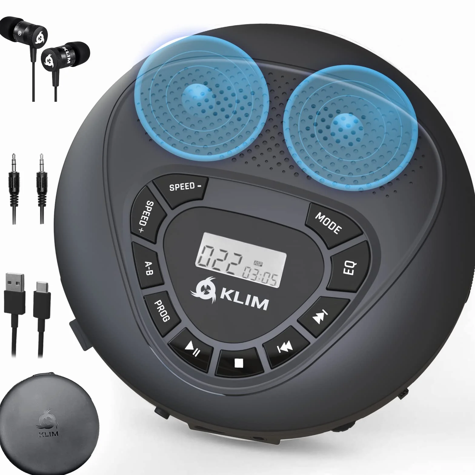 Lettore CD Portatile Stereo con Altoparlanti, Batteria Ricaricabile, microSD, AUX per Auto