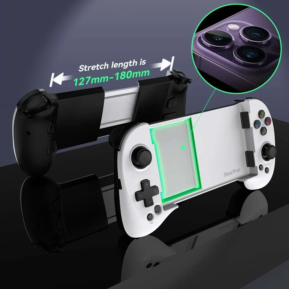 ShanWan Controller Smartphone Android/iOS, Controller di Gioco Mobile con Leva di manovra regolabile per Xbox Cloud Steam Link GeForce Now MFi Arcade Games [android,ios] (Bianca)
