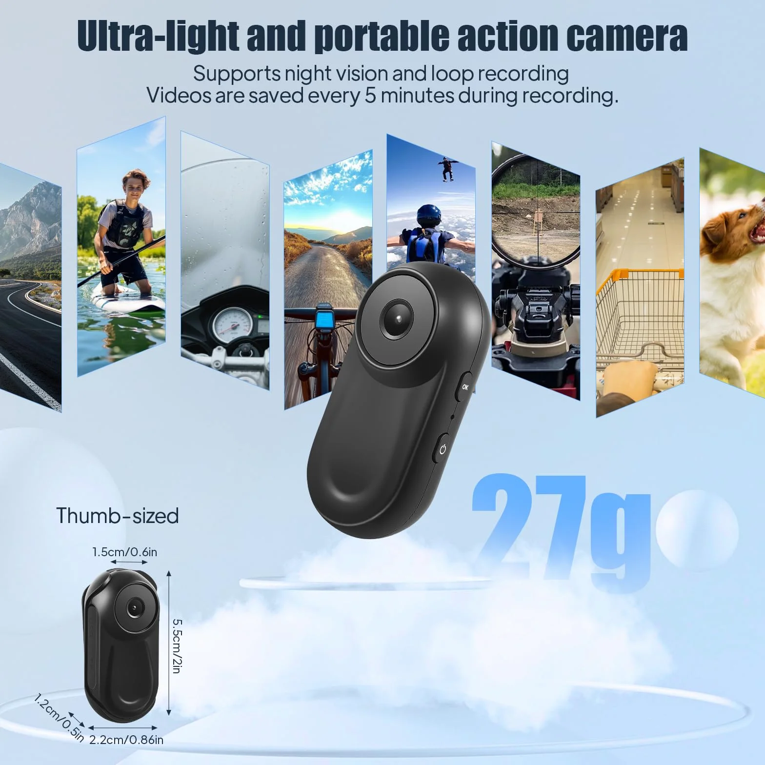 Action Camera Mini Magnetica Portatile 1080P HD 64G 130° Grandangolo Senza Fili per Sport Esterni