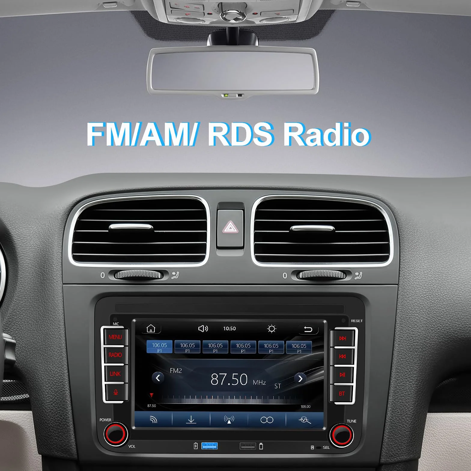 Autoradio con schermo compatibile con VW Golf 5/6, Passat, Skoda, Polo, T5, Jetta e altri modelli | CarPlay e Android Auto wireless integrati | Supporta AM/FM/RDS, USB, Bluetooth