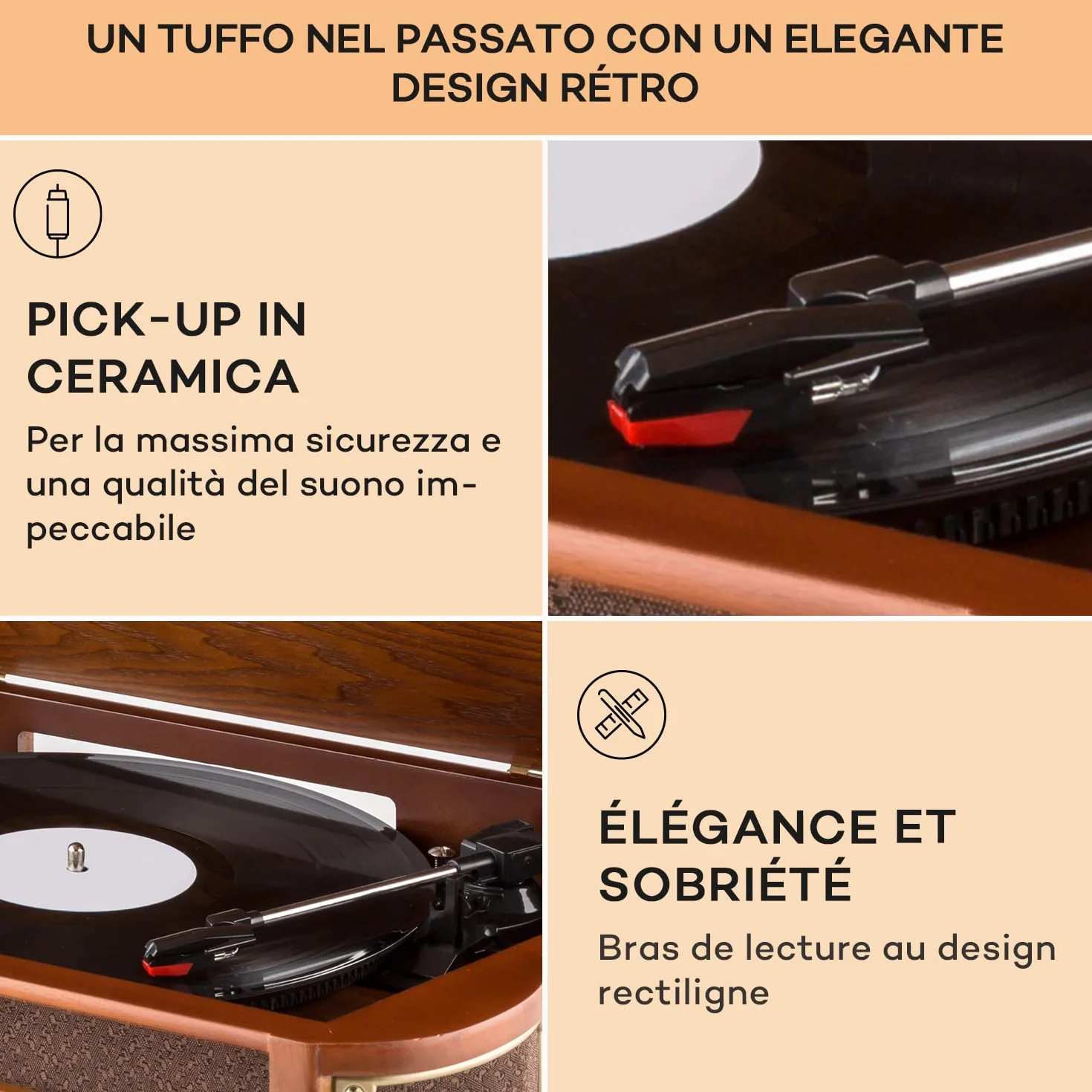 AUNA Belle Epoque 1908 Giradischi Vintage Radio Digitale DAB+ FM Bluetooth Lettore CD MP3 USB Marrone